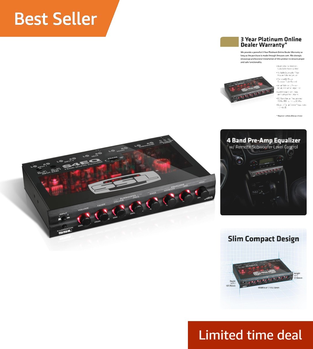 4-Band Pre-Amp Car Stereo Equalizer - Gold-Plated Outputs & Wireless Control