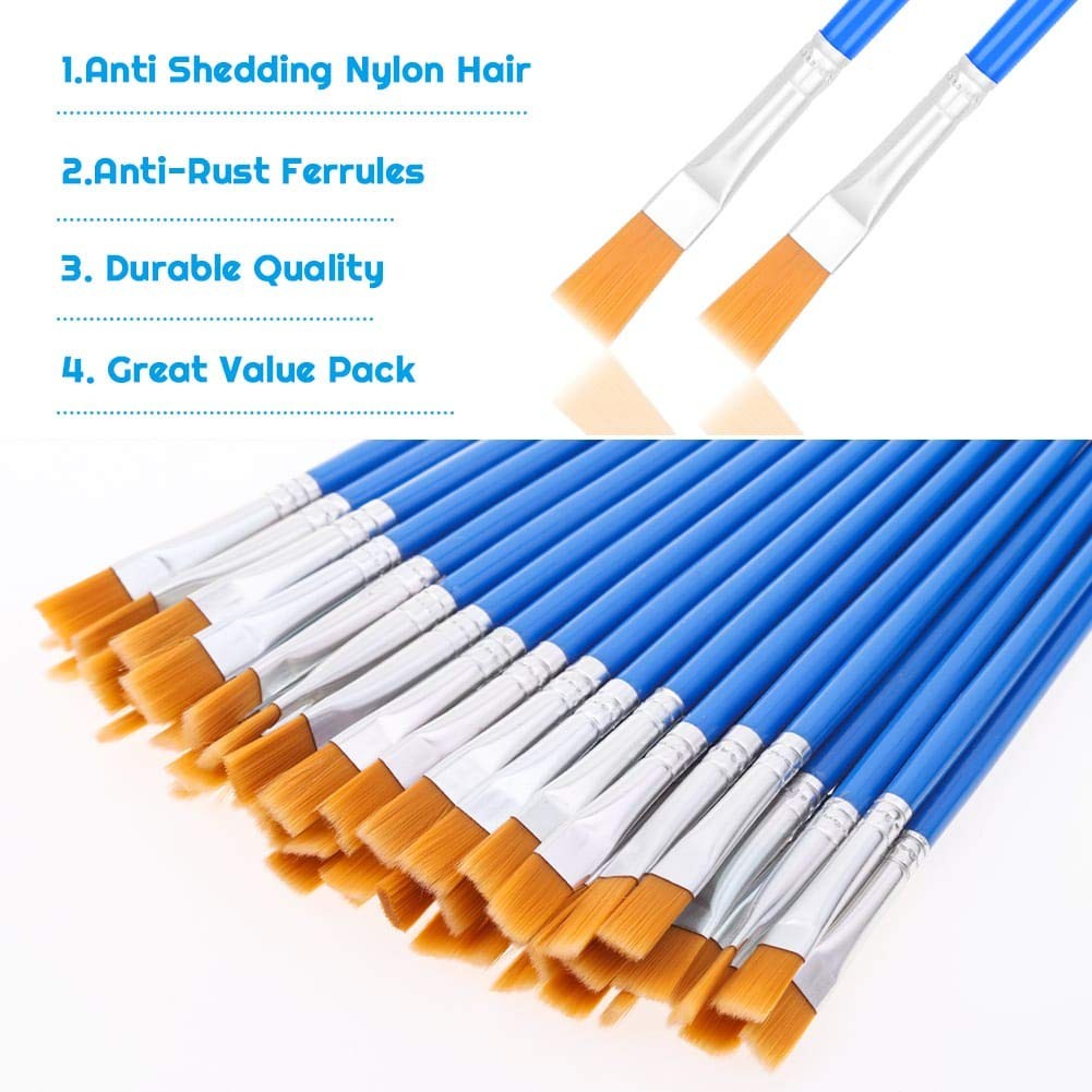 50 Pcs Flat Paint Brushes for Touch Up, Small Paint Brushes for Classroom Craft