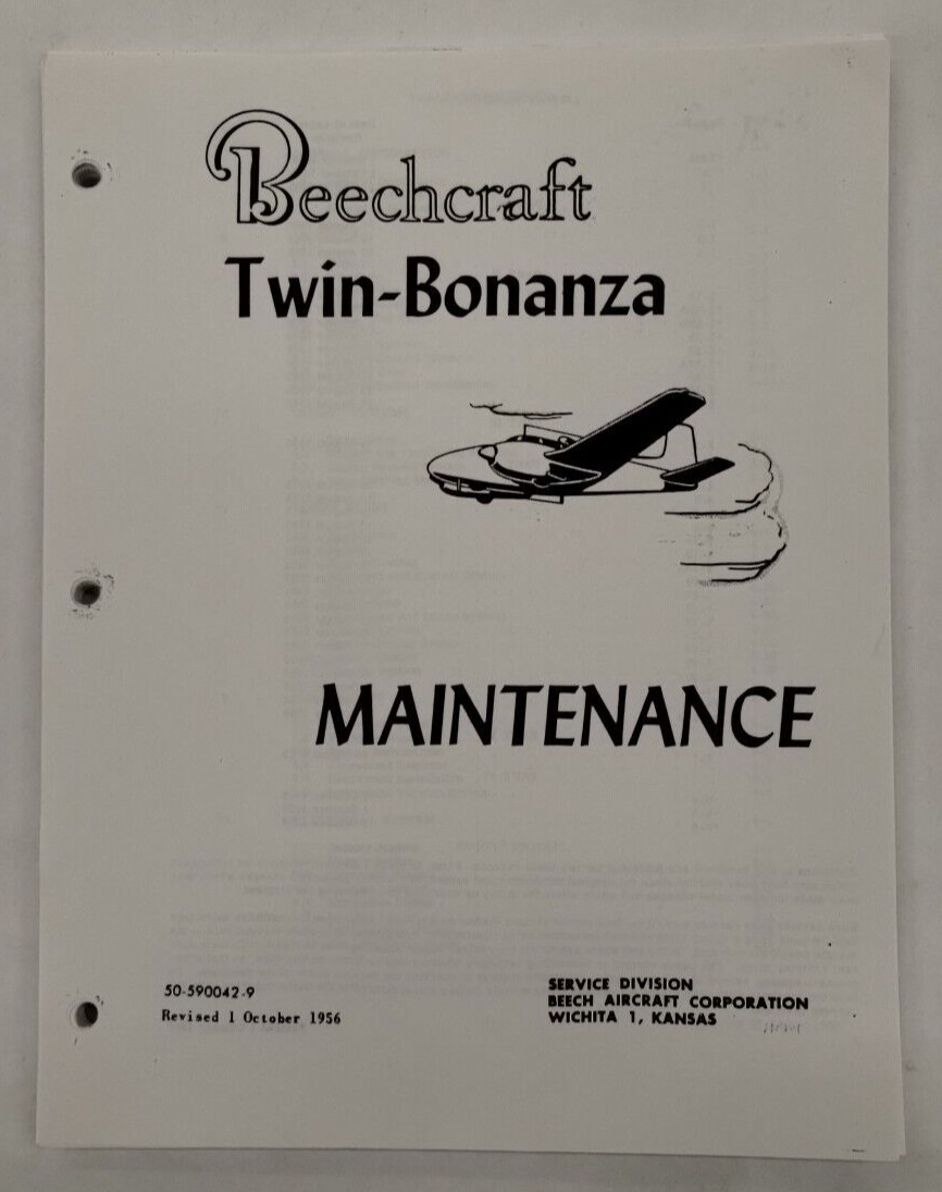 Beechcraft C-50 Twin-Bonanza Maintenance Manual Revised October 1, 1956-Copy