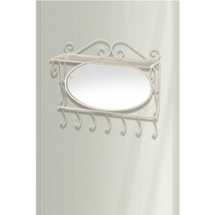 Mirrored Wall Shelf with 7 Hooks