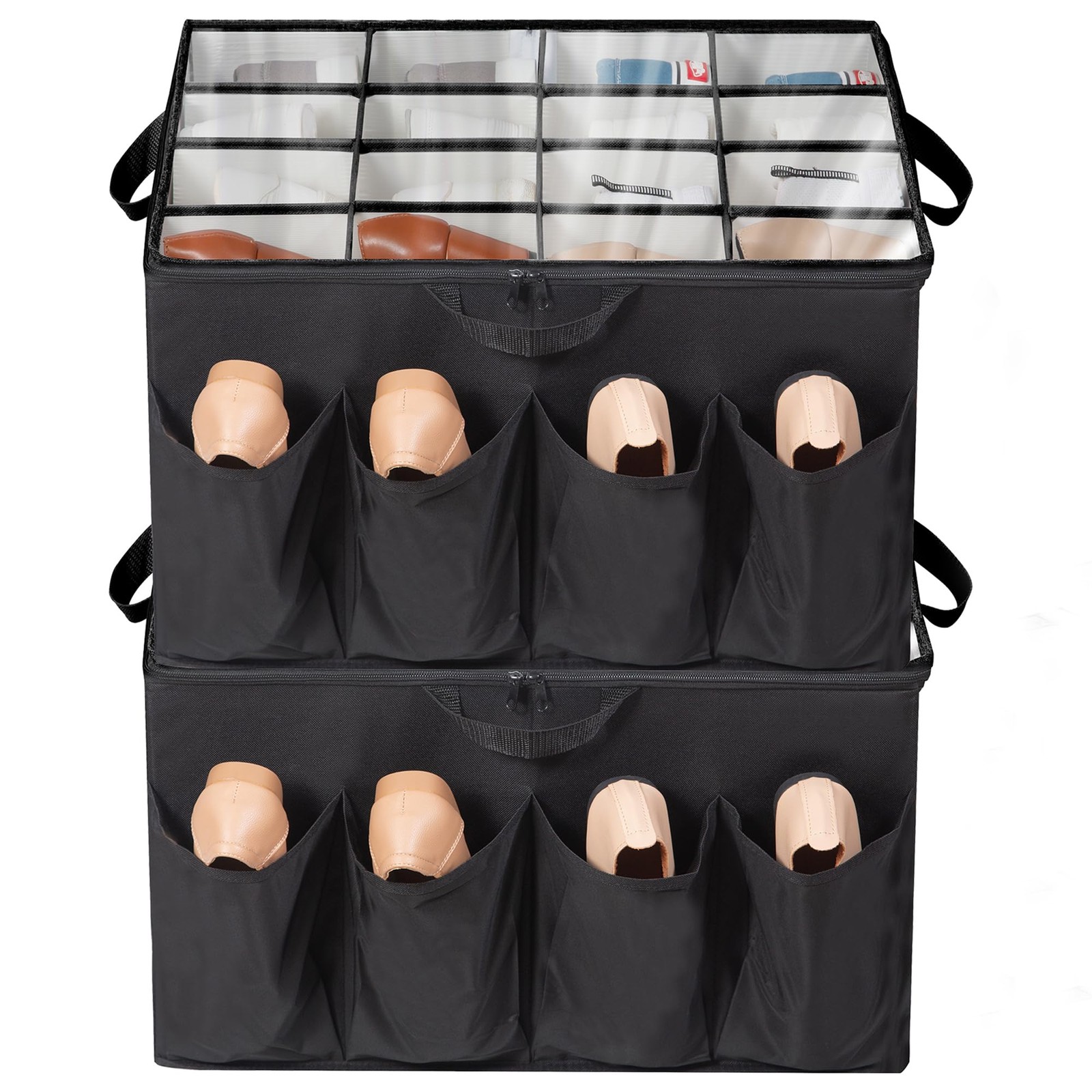 Shoe Organizer for Closet, Shoe Storage Solution with Clear Cover & Adjustabl...