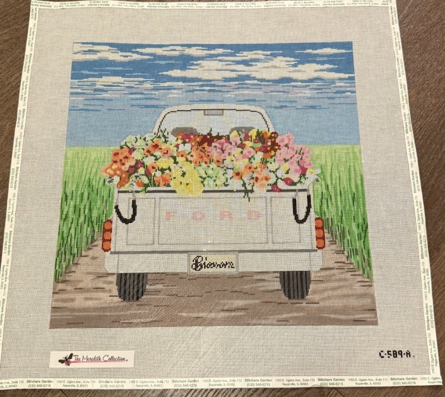 The Meredith Collection C-589-A Bloomful Ford Truck Needlepoint Canvas 14x14