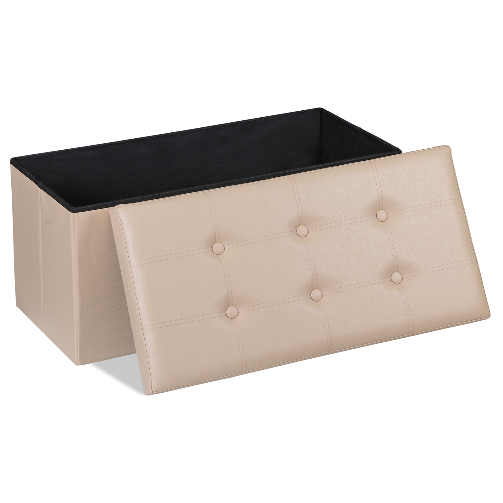 30'' Folding Ottoman Rectangular Footrest Storage Chest with Faux Leather Lid