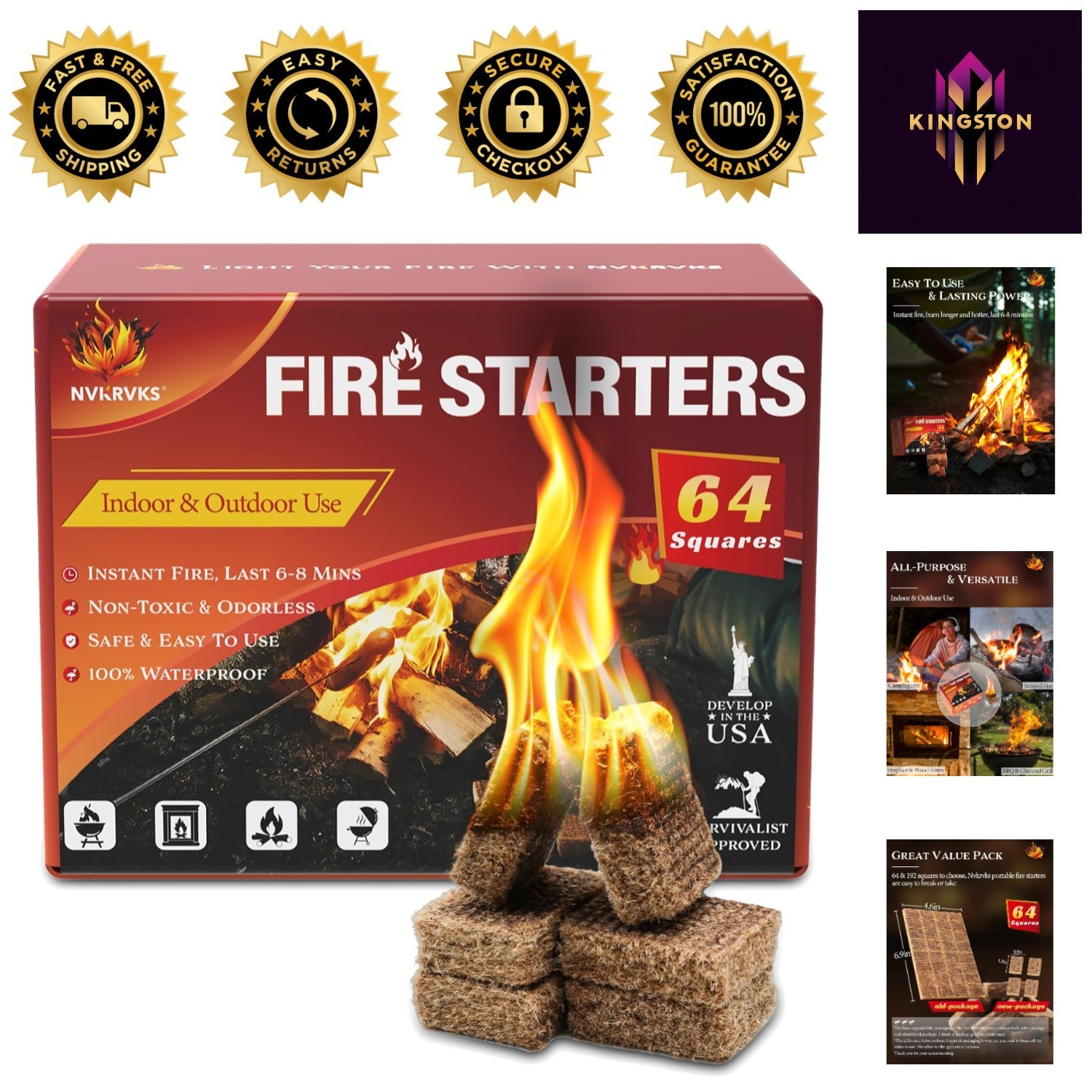 Durable Mini Fire Starter Cubes – 64 Pack for Effortless Indoor & Outdoor Flames