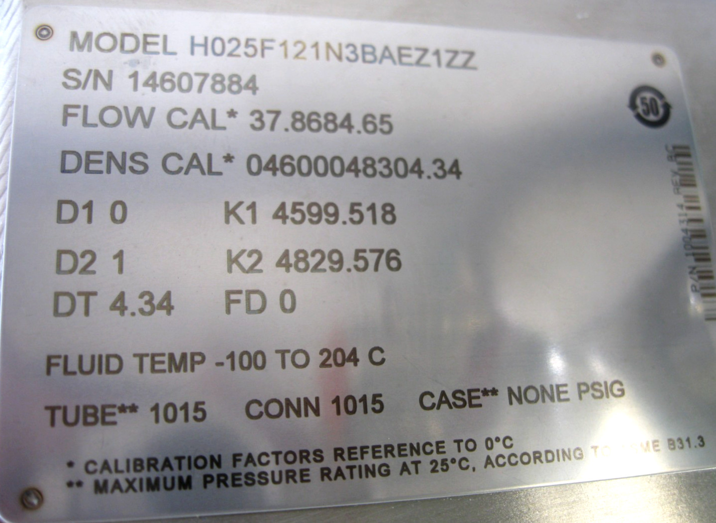 1/2" Micro Motion H025 Hygienic Flow Sensor 800 Enhanced Core Processor NEW E14