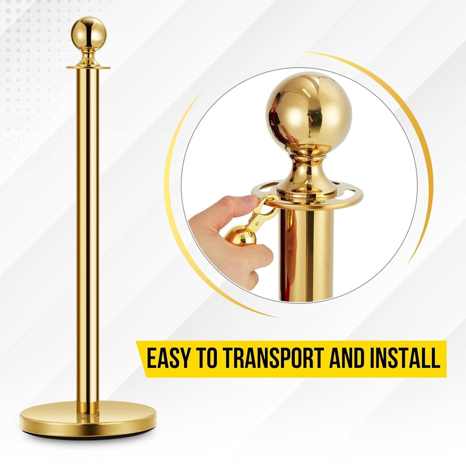 8 Gold Stanchions Queue Post with 6 Red Velvet Ropes For Event & Crowd Control