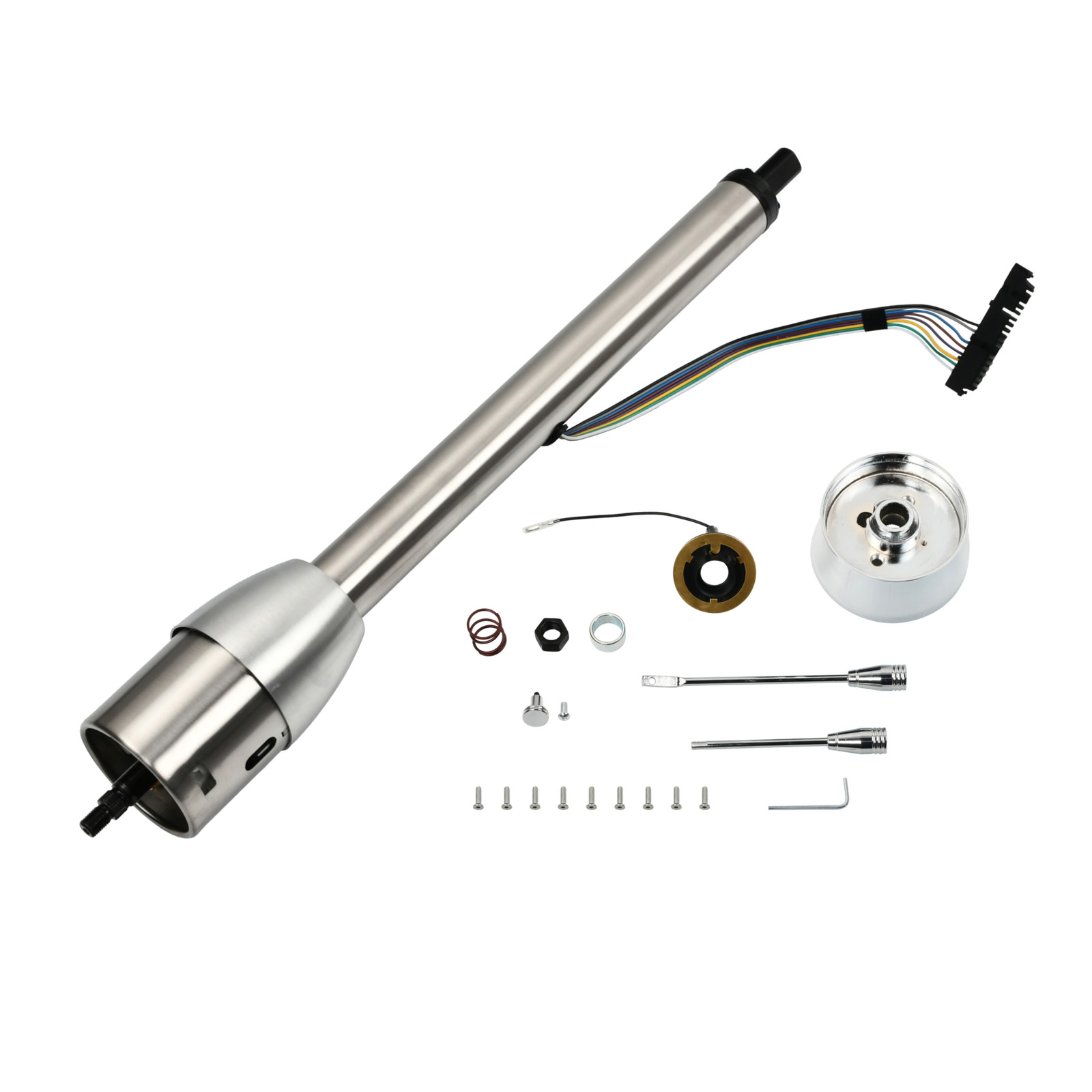 28" Stainless Steel Tilt Manual Universal Steering Column & Wheel Adapter No Key