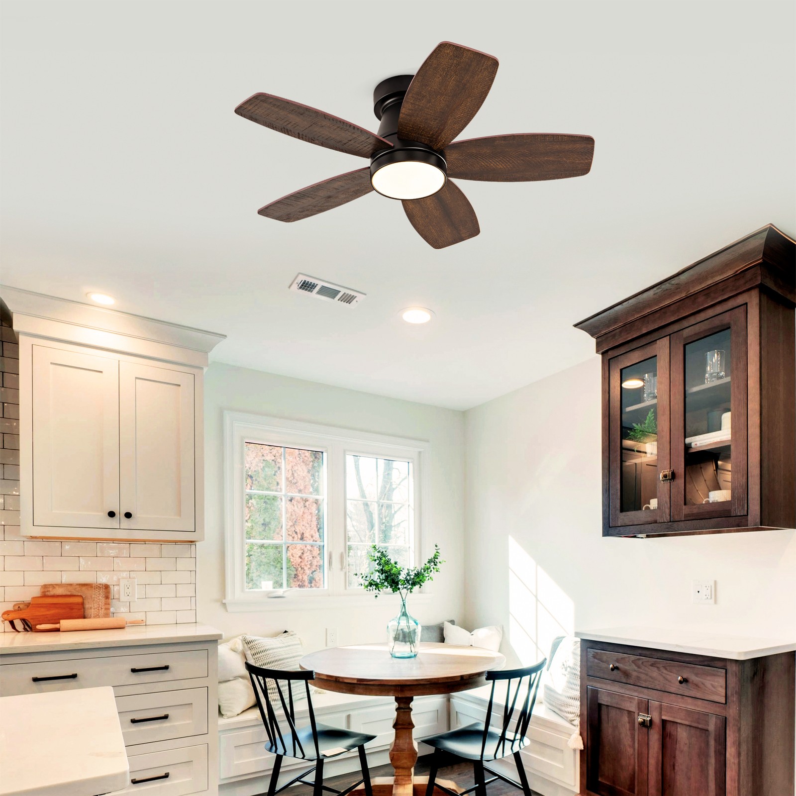 32" Low Profile Ceiling Fan with Light & Remote, Modern Ceiling Fan for Bedroom