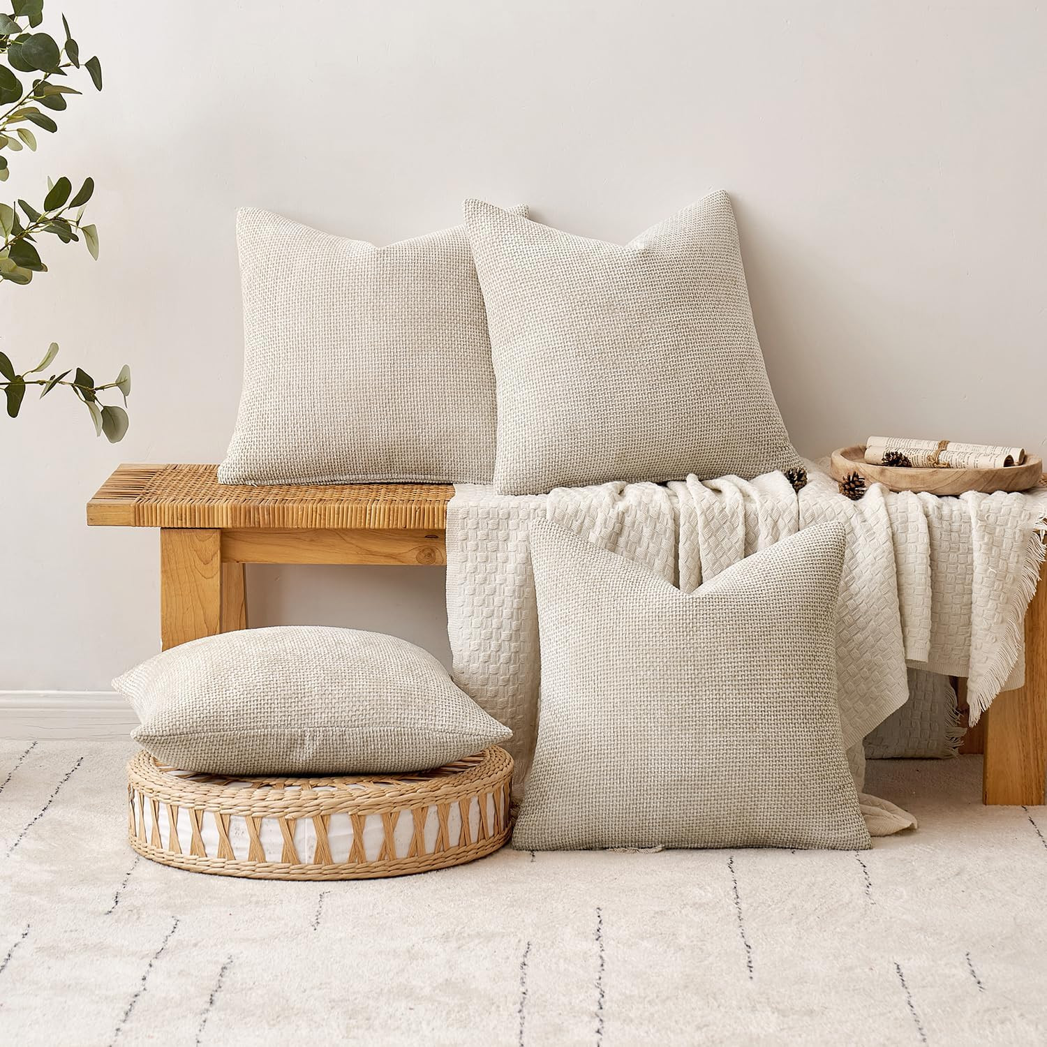 MIULEE Pack of 2 Beige Decorative 20" x (Pack 2),