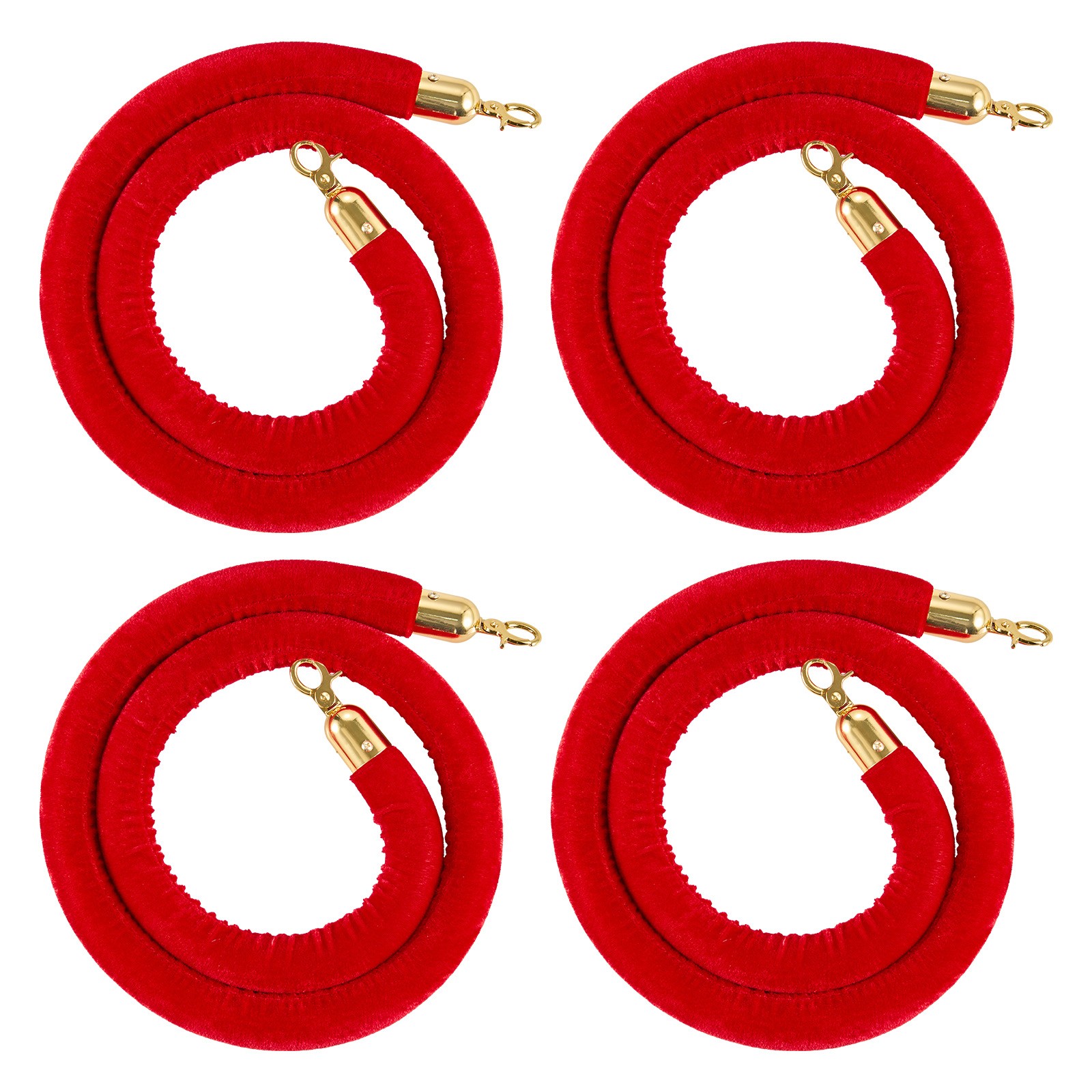 Uimoso 4 Pcs Red Velvet Stanchion Barrier Ropes 5 ft with Gold Connectors