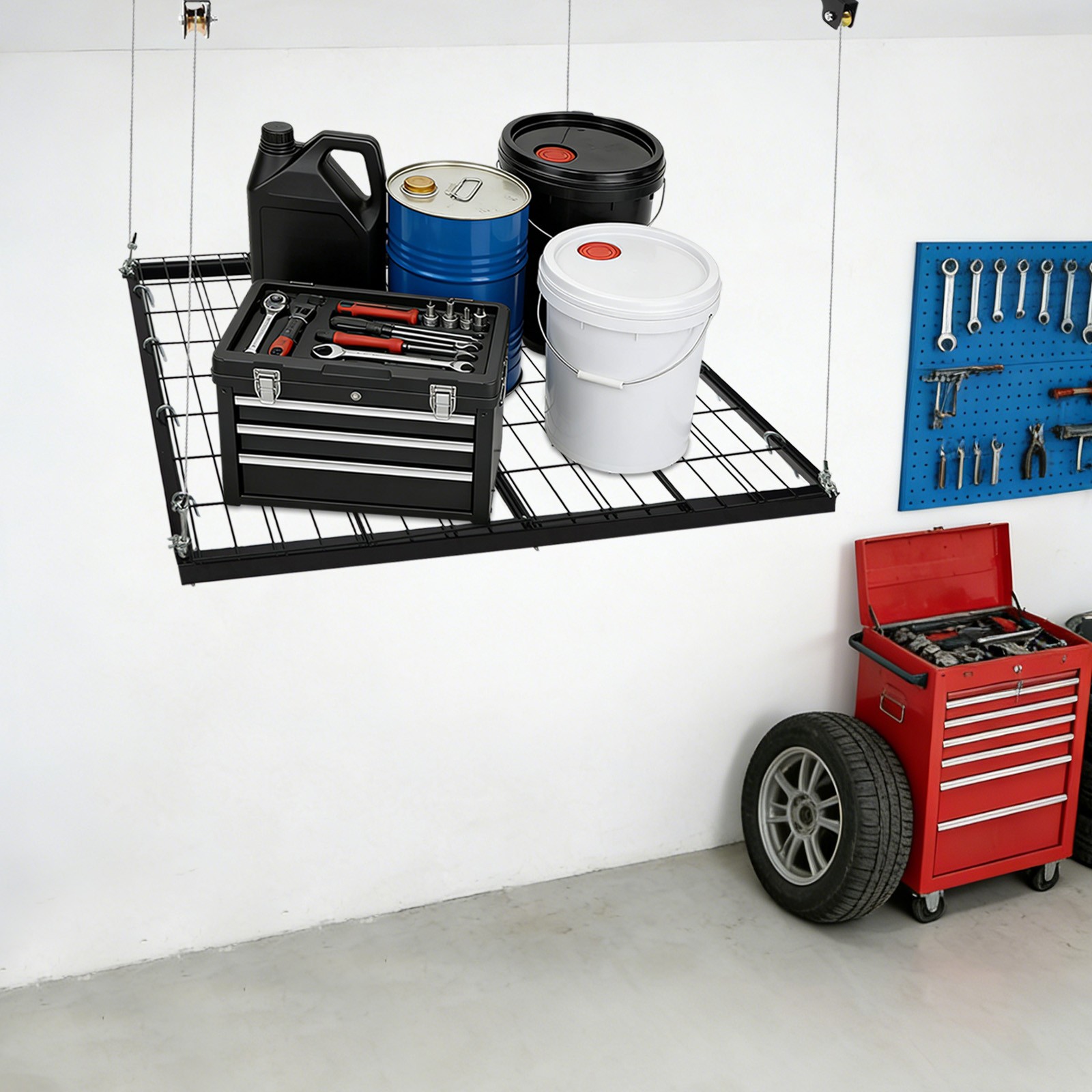 Overhead Garage Lifting Storage Rack, Garage Storage Rack, Adjustable Height Gar