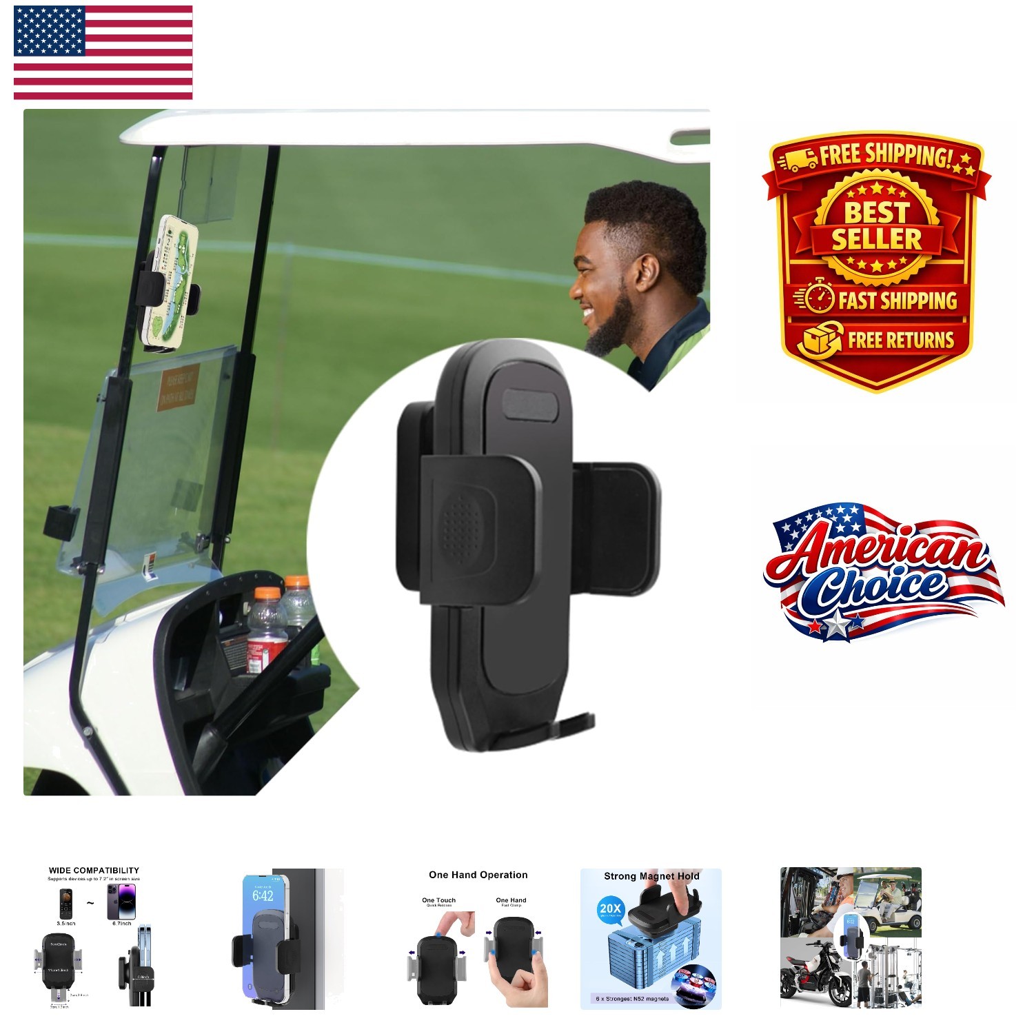 Magnetic Golf Cart Phone Holder Mount – Ultra Strong 6*N52 Magnets for Stability