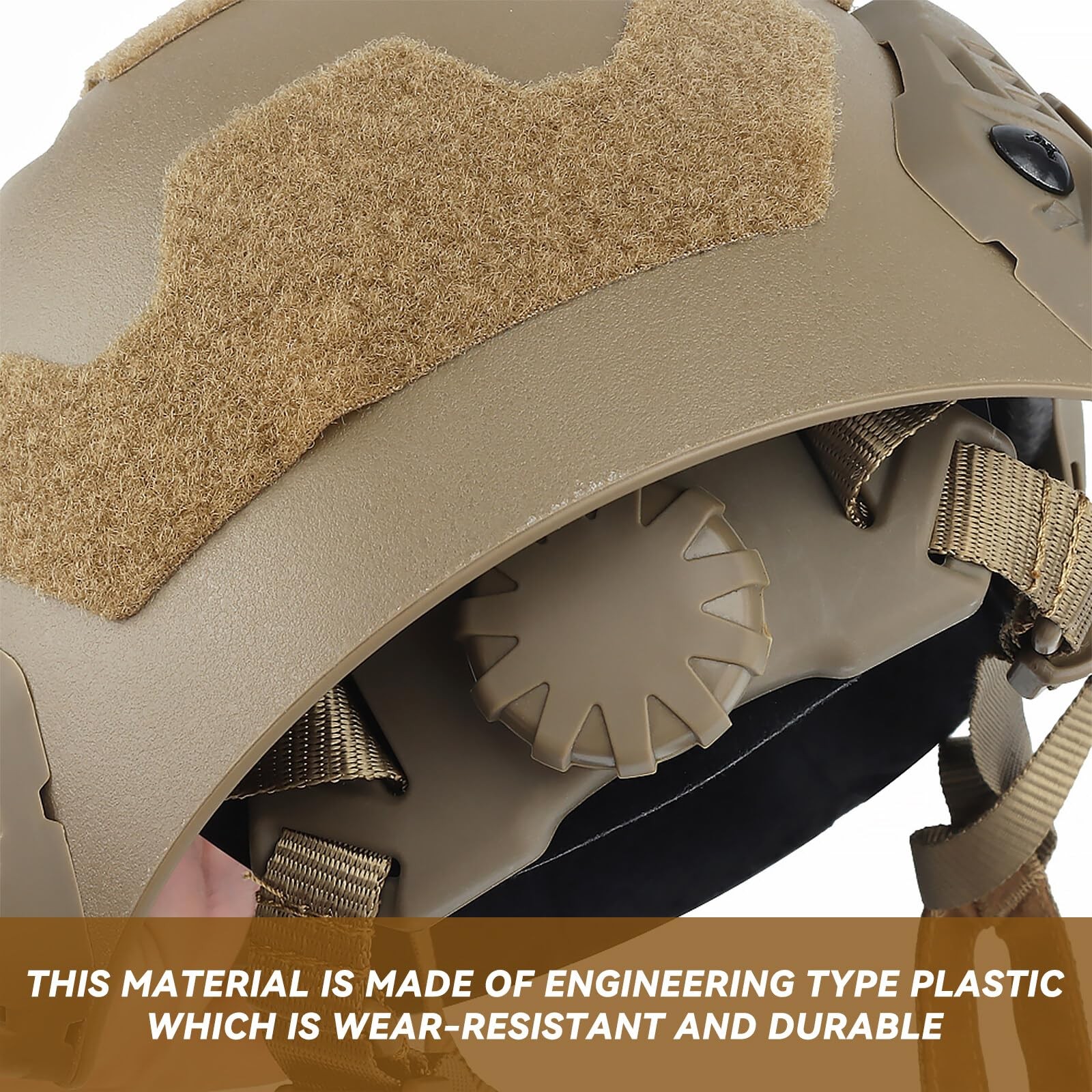 Tactical Airsoft Helmet w/ NVG Mount, Side Rails & Headset Strap - Tan