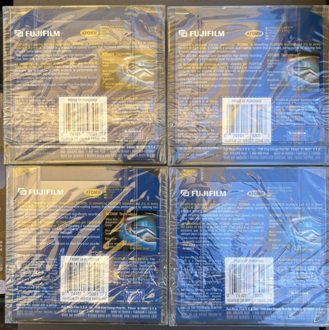 Vintage 4 FUJIFILM Brand IBM Formatted Zip 100MB DISC New, Factory Sealed, NOS.