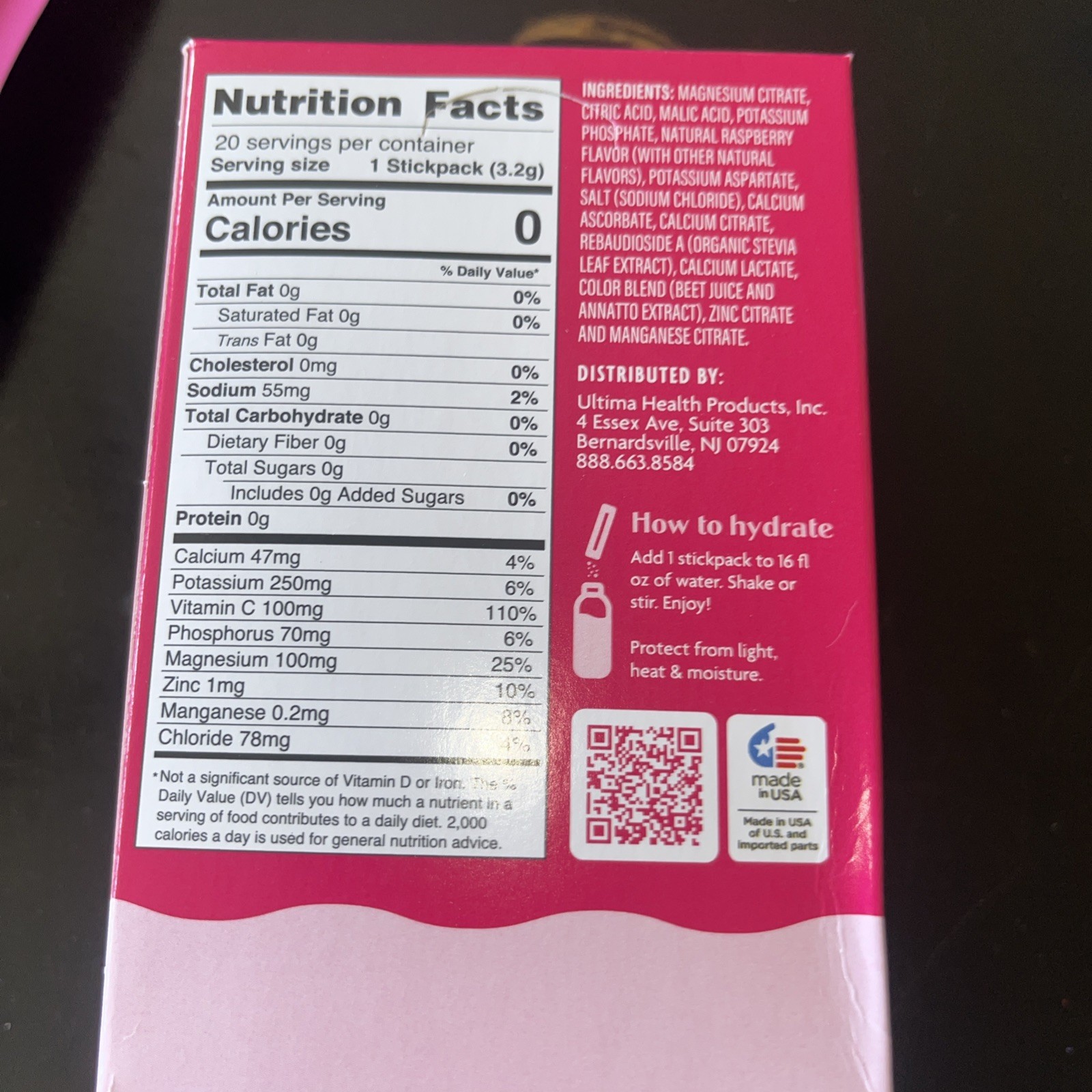 Ultima Replenisher, Electrolyte Hydration Drink Mix, Raspberry, 20 Count 1/2028