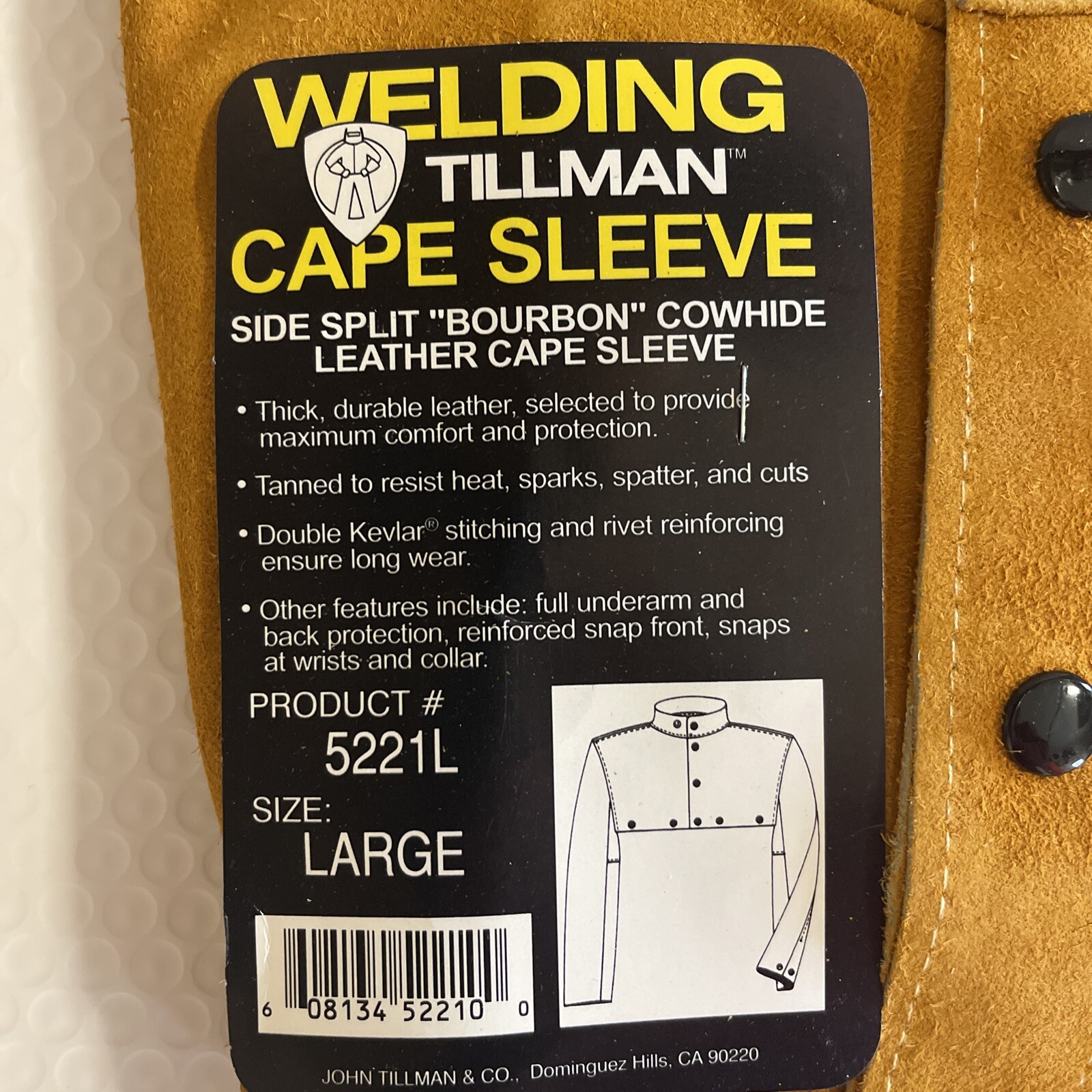 Tillman Brand, Cape Sleeve, Split Bourbon, Cowhide, Large 2X HD Stitched. Plain