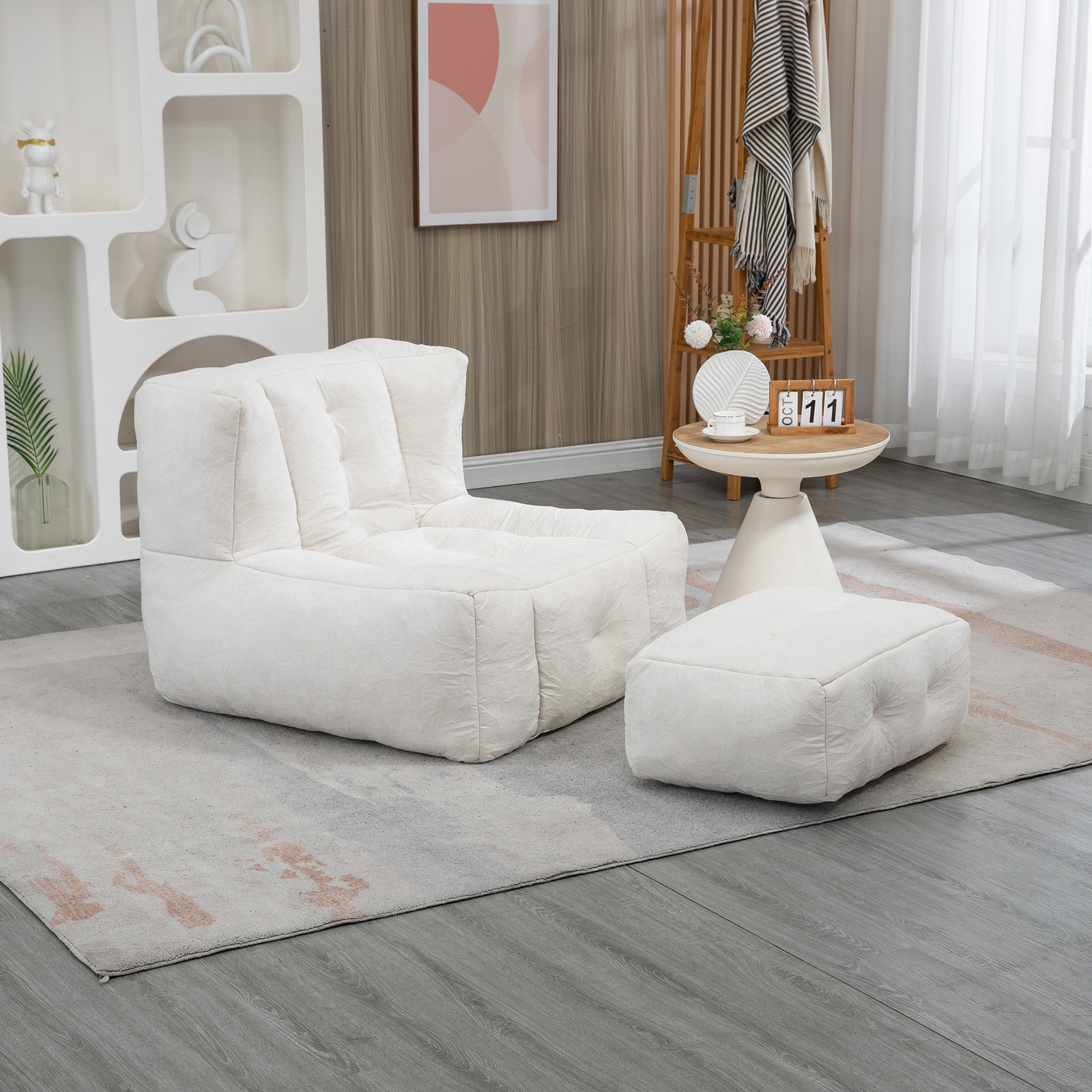 Bean Bag Chair Comfortable Bean Bag For Adults Super Soft With ottoman - White