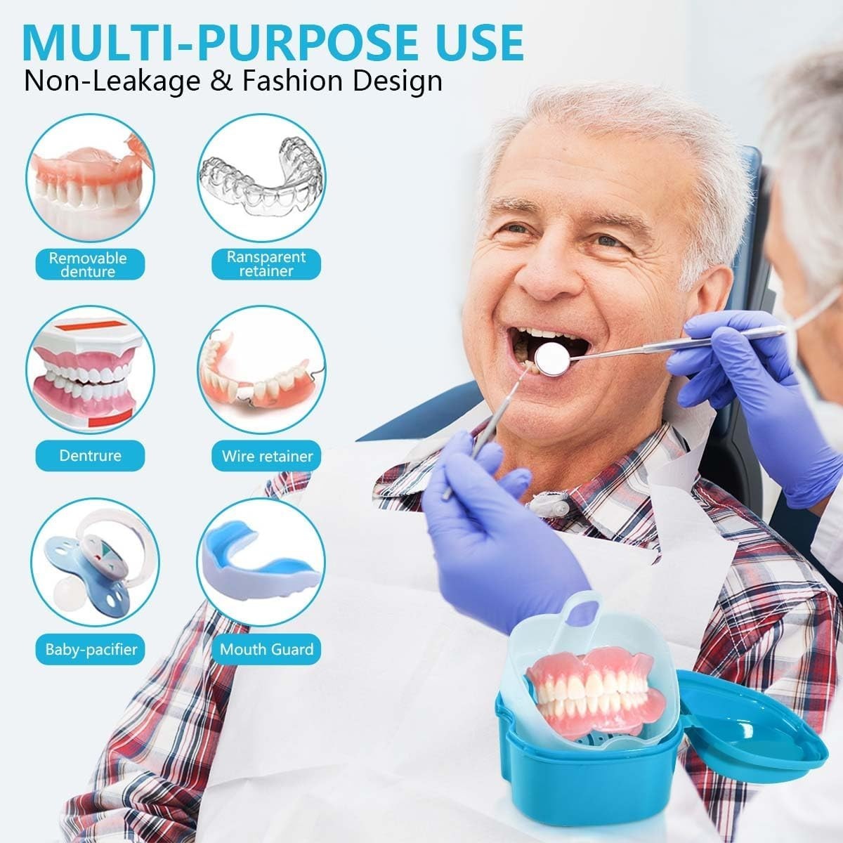 Eco-Friendly Denture Bath Case with Easy Drainage - Travel Friendly Set