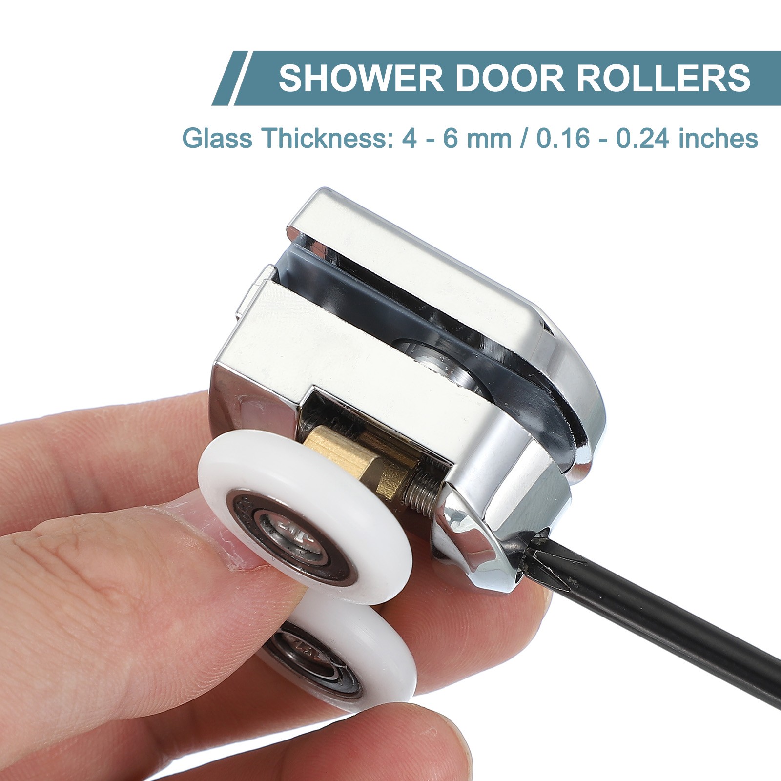 4Pcs 23mm Double Shower Door Rollers Copper Top Wheels Pulleys Guide Silver