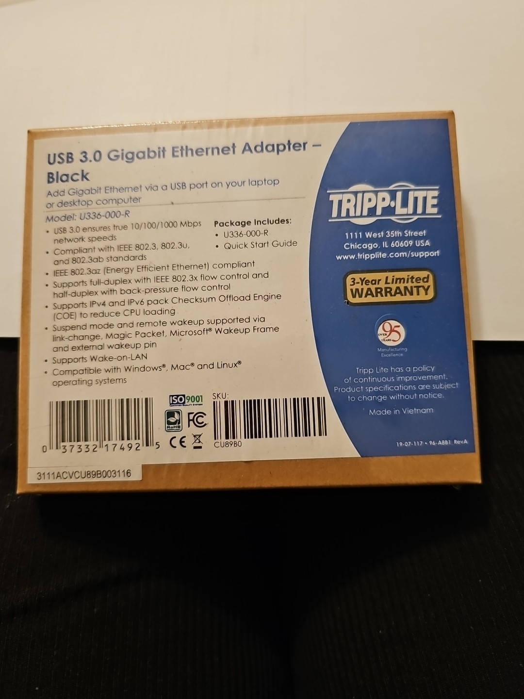 Tripp Lite U336-000-R .. USB 3.0 Gigabit Ethernet Adapter New/Sealed/Black
