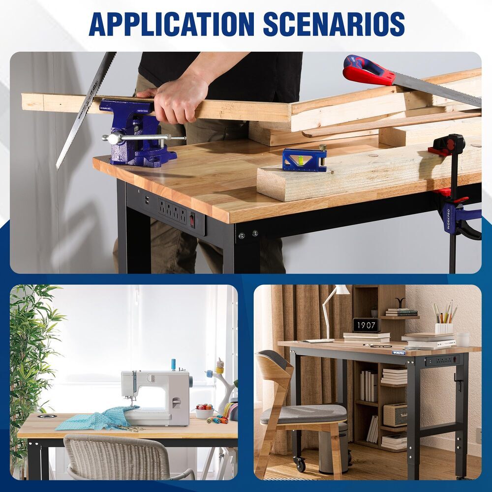 48" Adjustable Workbench 1000LBS Load Capacity 2PC 16x32" Metal Pegboard