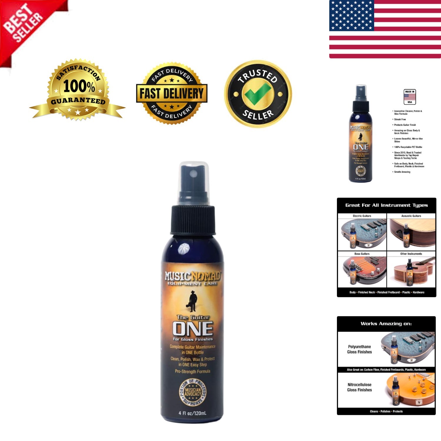 Guitar ONE 4 oz Cleaner & Polish with Carnauba Wax - Effortless Shine Awaits