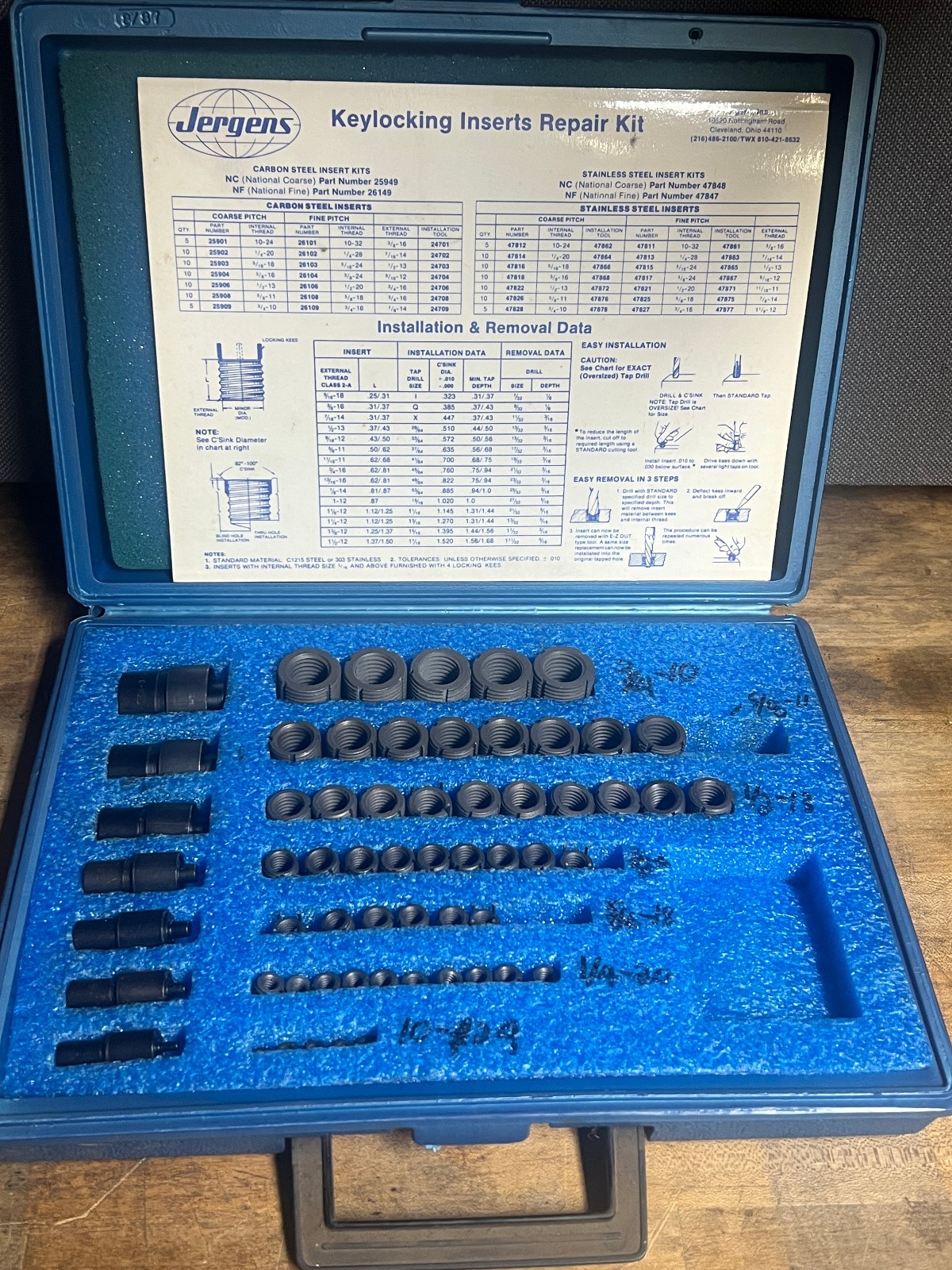 Jergens keylocking inserts repair kit 25949 pre owned