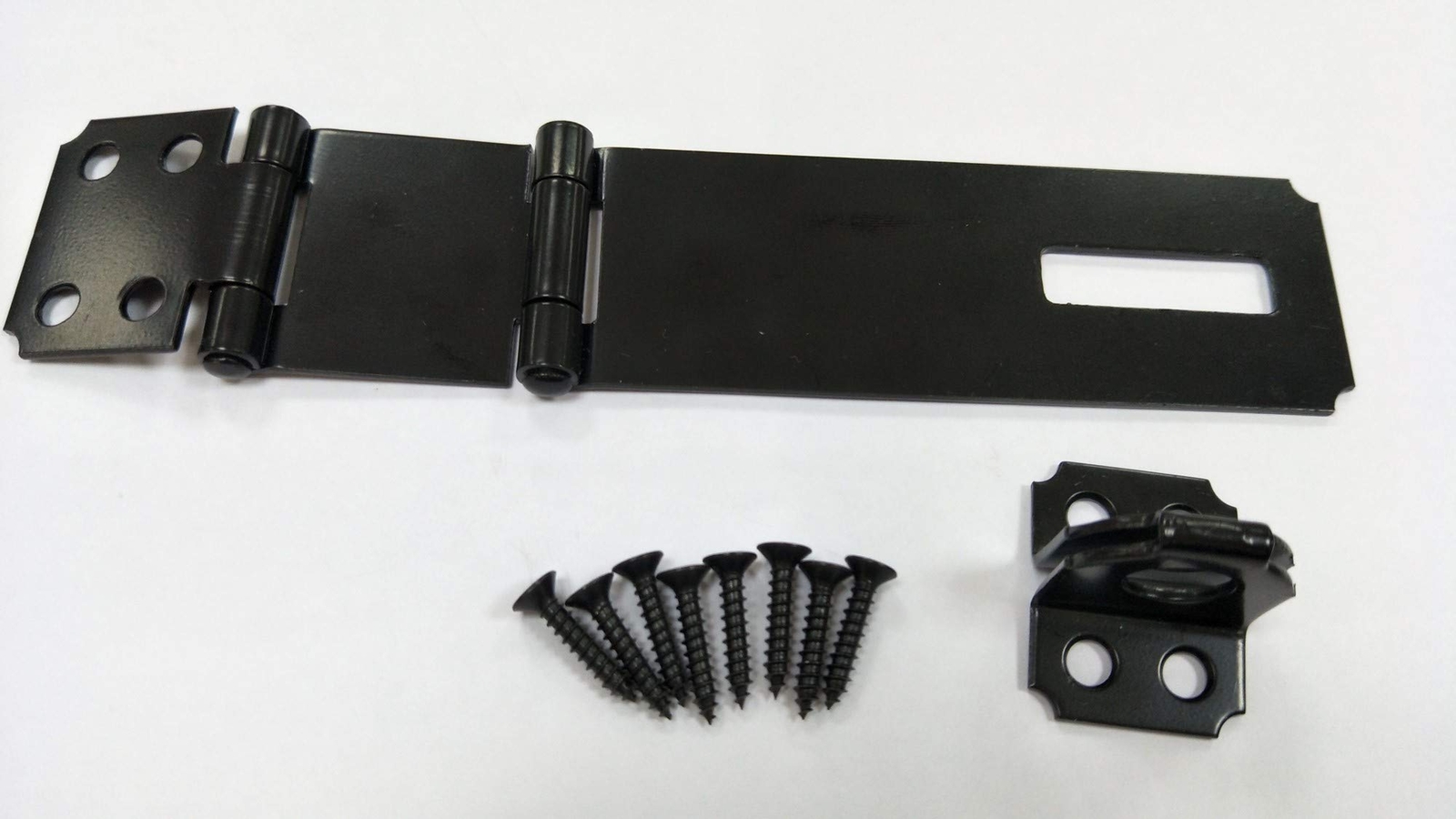 Double Hinge HASP and Fixed Staple, 4-1/2", Steel, Black, 2 Pack