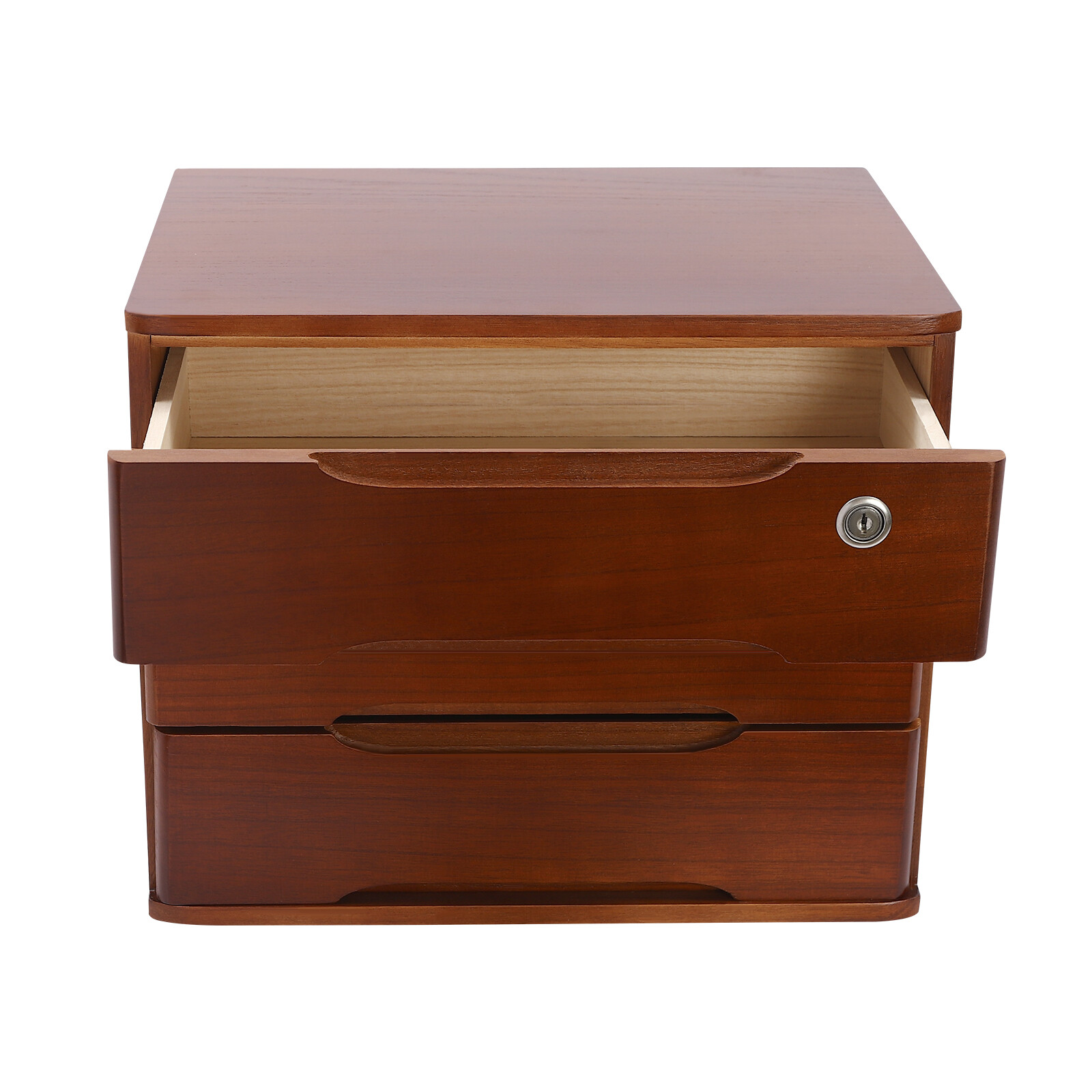 3-Tier File Cabinet Organizer Walnut Desktop Storage Box with Lockable 3 Drawers