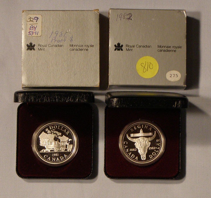 1981 and 1982 Canada Specimen Proof Silver Dollars, 0.749 Troy Oz   (4B)
