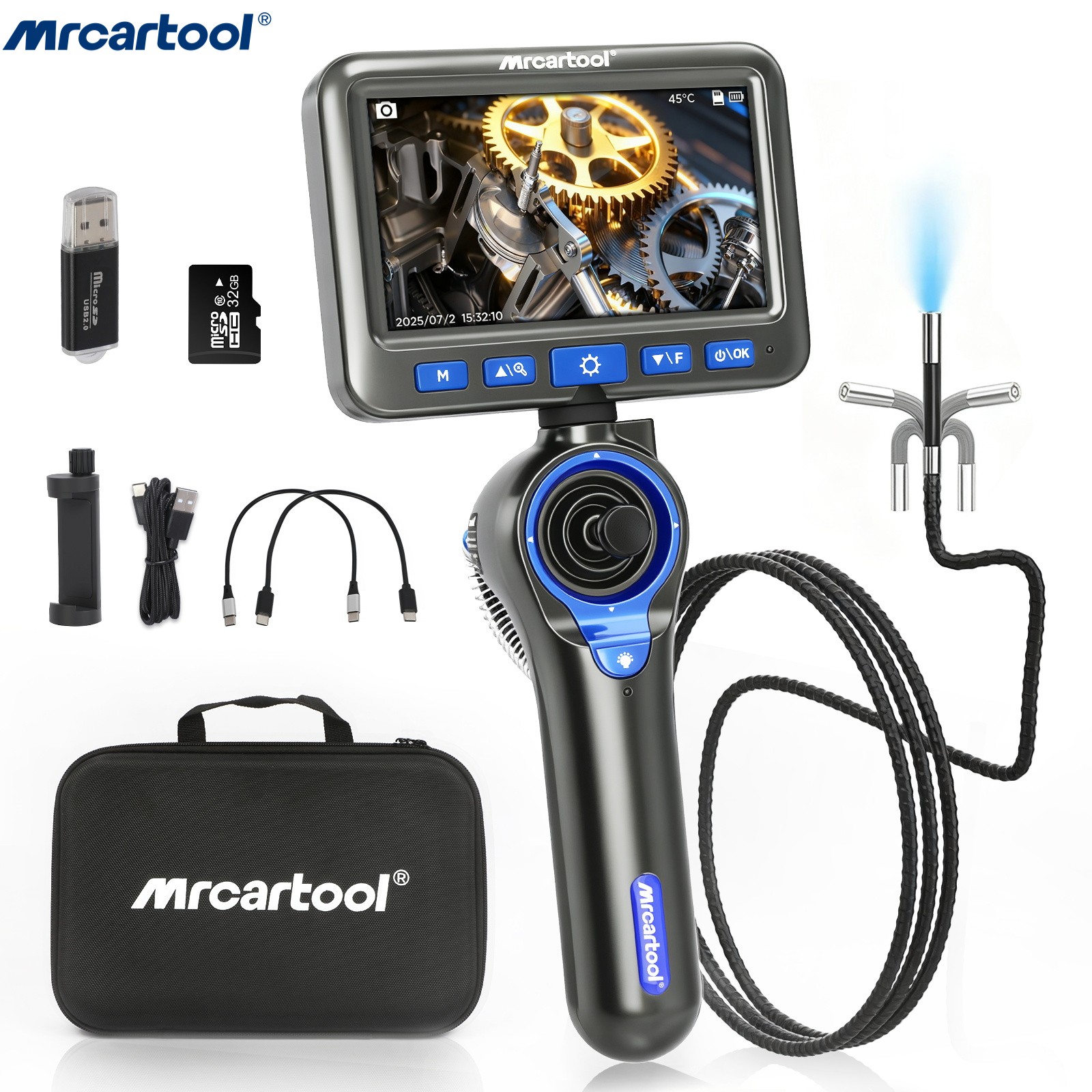 Four-way 360° Endoscope Inspection Camera 5inch Articulating Borescope 6.25mm