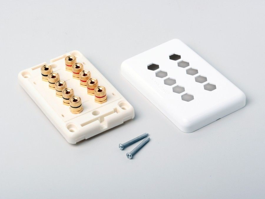 5 Speakers 10 Binding Post Banana Plug/Jack Wall Plate Surround Sound - White