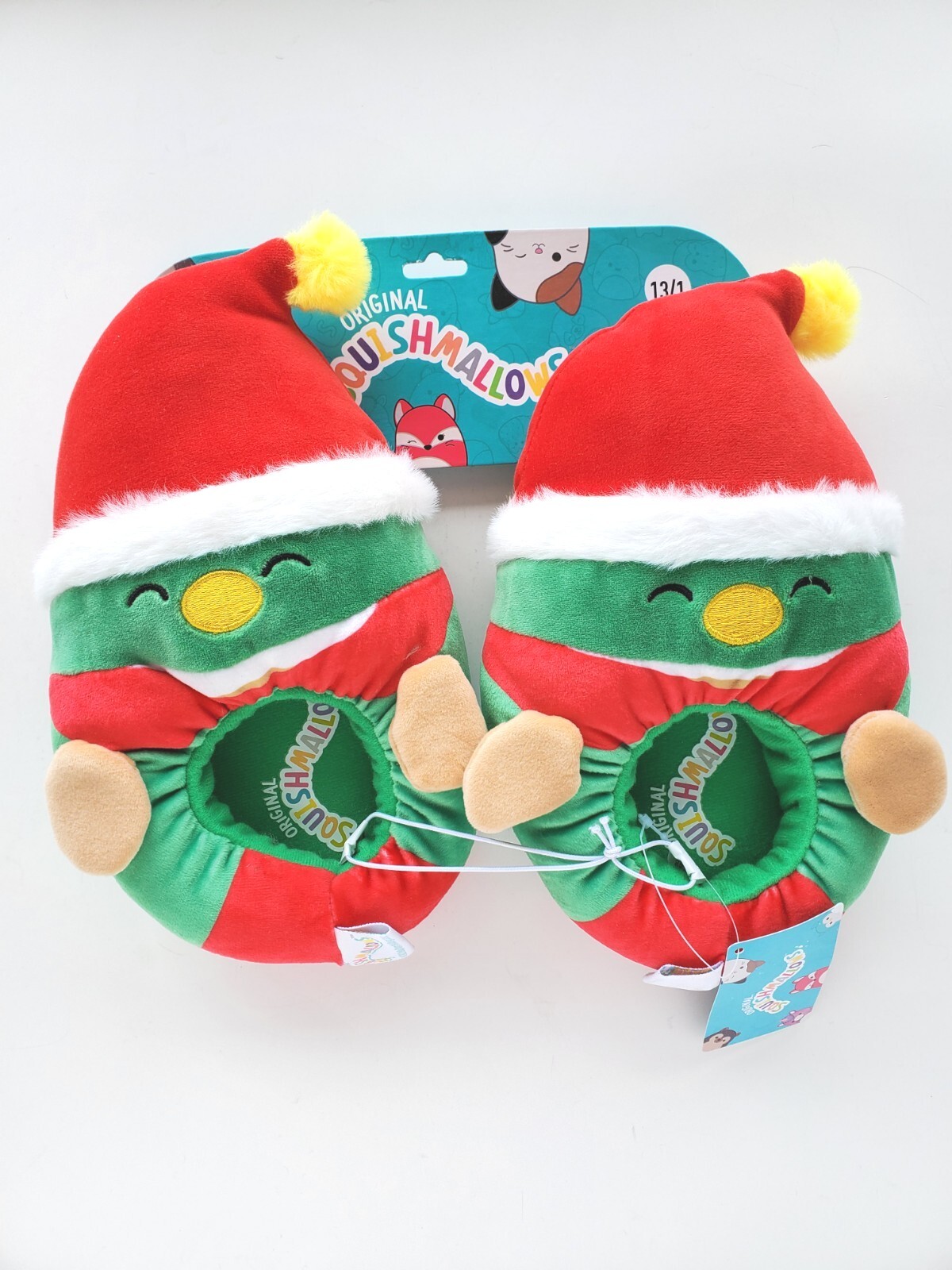 Squishmallow Christmas Elf Duck Slippers Child 13/1 Red Green Kelly Toys