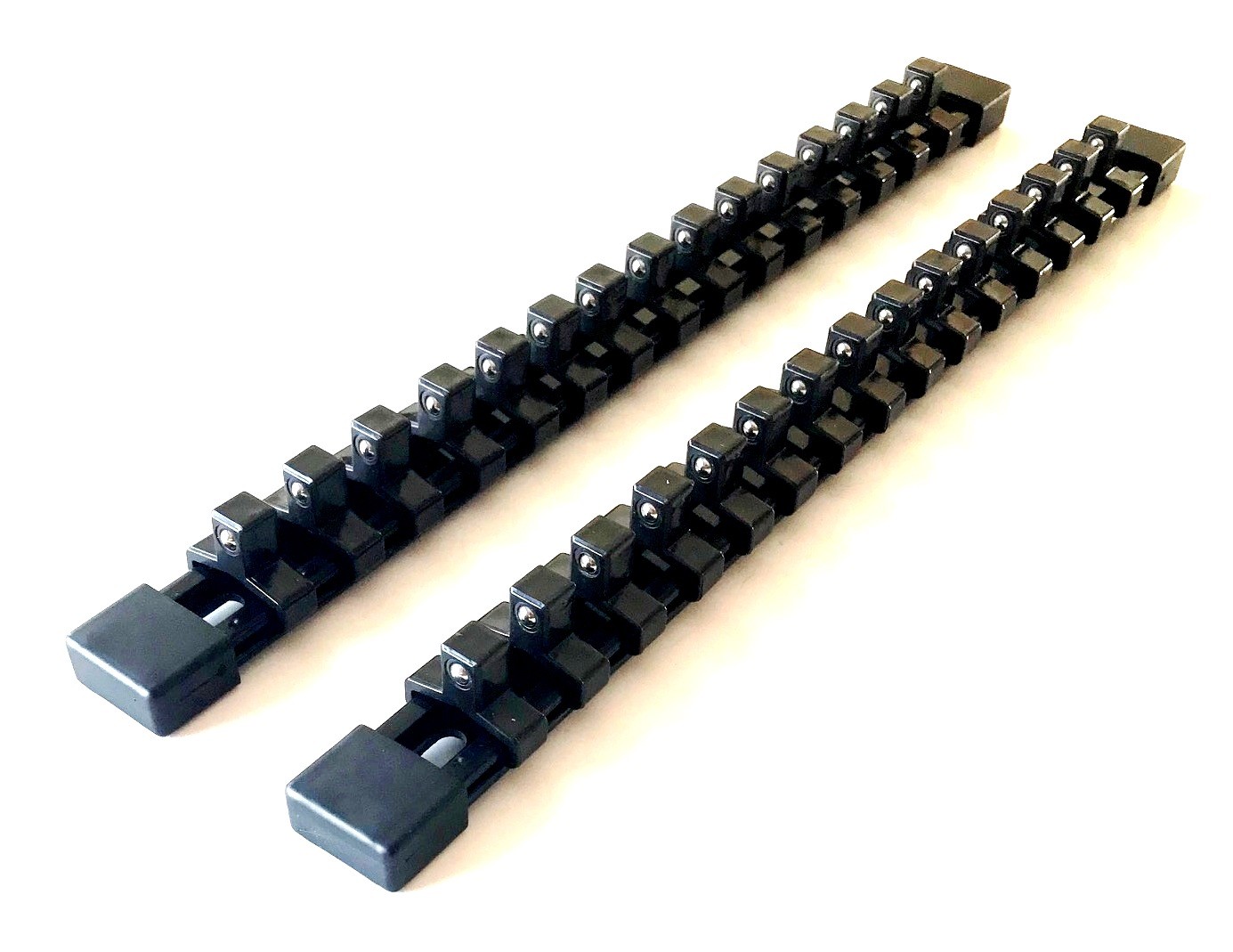 2 GOLIATH INDUSTRIAL 3/8 ABS MOUNTABLE SOCKET RAIL HOLDER ORGANIZER BLACK SH38BL