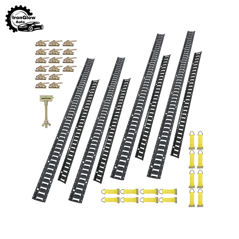 41 Pack 5' and 8' E Track Rails Black Matte Finish Complete Tie Down Set Polyest