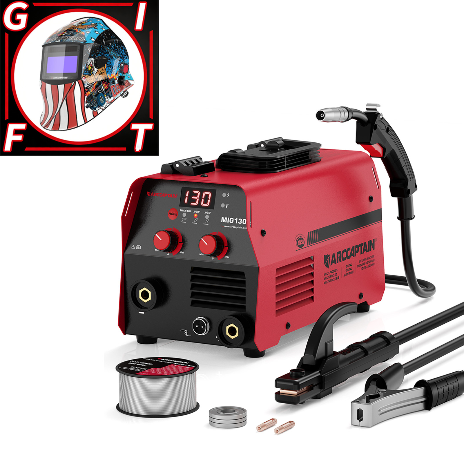 ARCCAPTAIN MIG Welder 130A 3 in 1 Flux Core MIG/Lift TIG/Stick with Synergy New