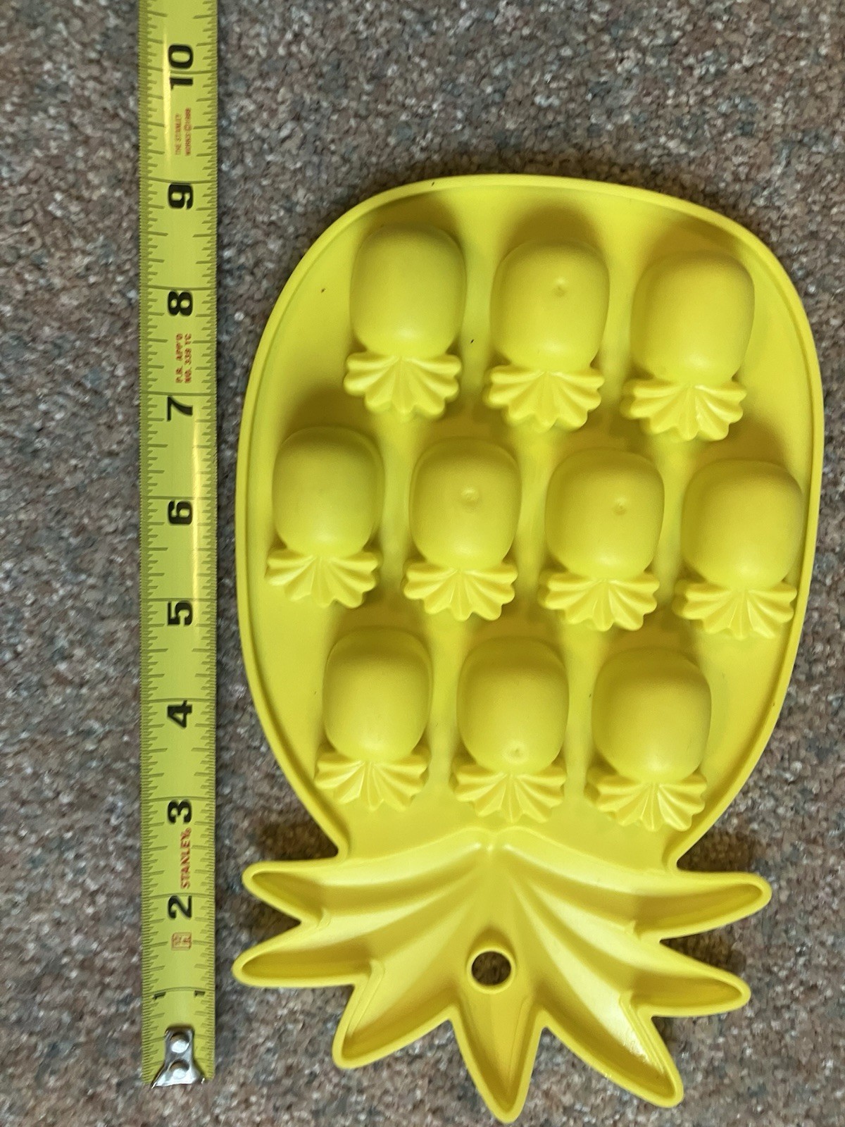 Yellow Silicone Pineapple Ice Cube Mold Tray, 12 Cavities, Flexible, Washable