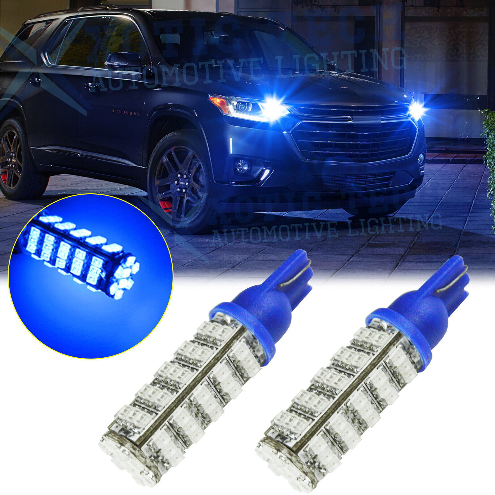 2x 68-SMD 8000k Blue Wedge T10 LED Bulbs For Car Parking Lights 168 194 2825 W5W