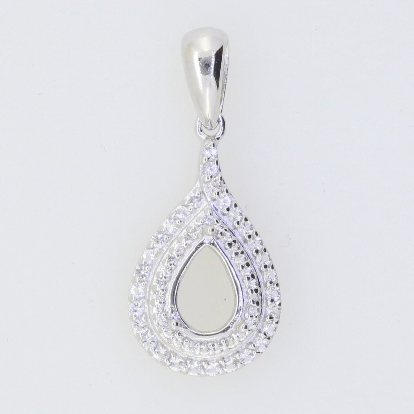 Sterling Silver Semi Mount Pendant Setting PE 7x5mm Halo Topaz  or Moissanite