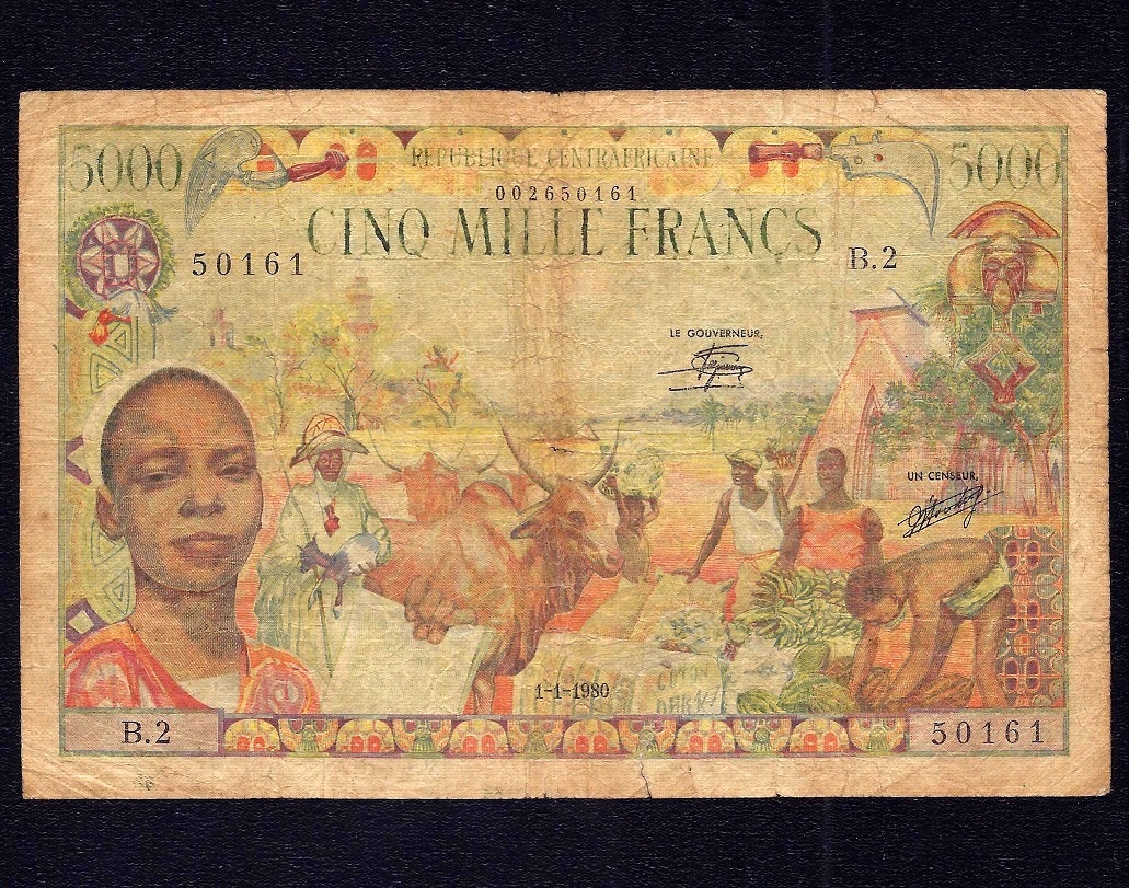 Central African Republic 5000 FRANCS 1980  P-11  FINE