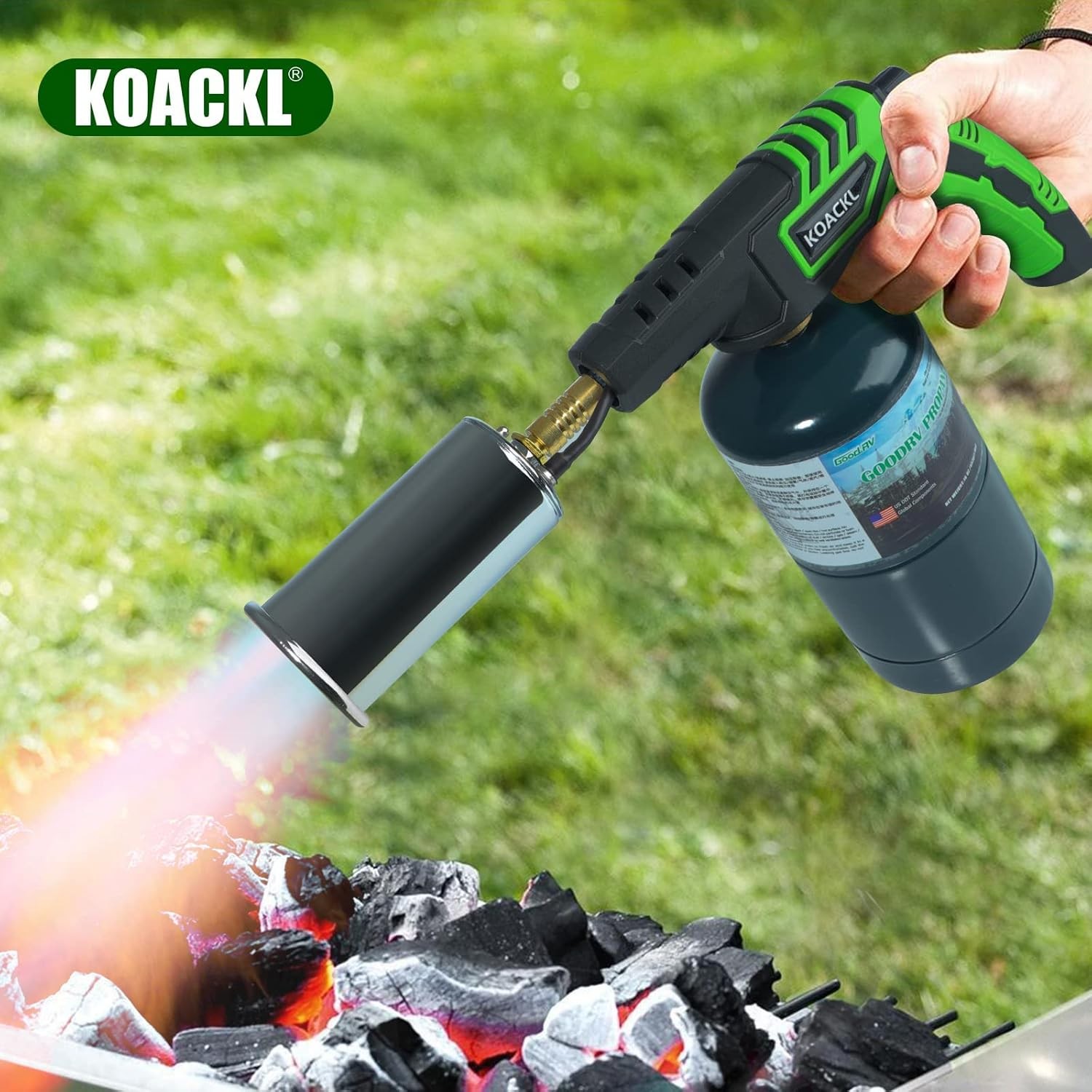 Powerful Propane Torch Head, Campfire Starter, Charcoal Medium, Green
