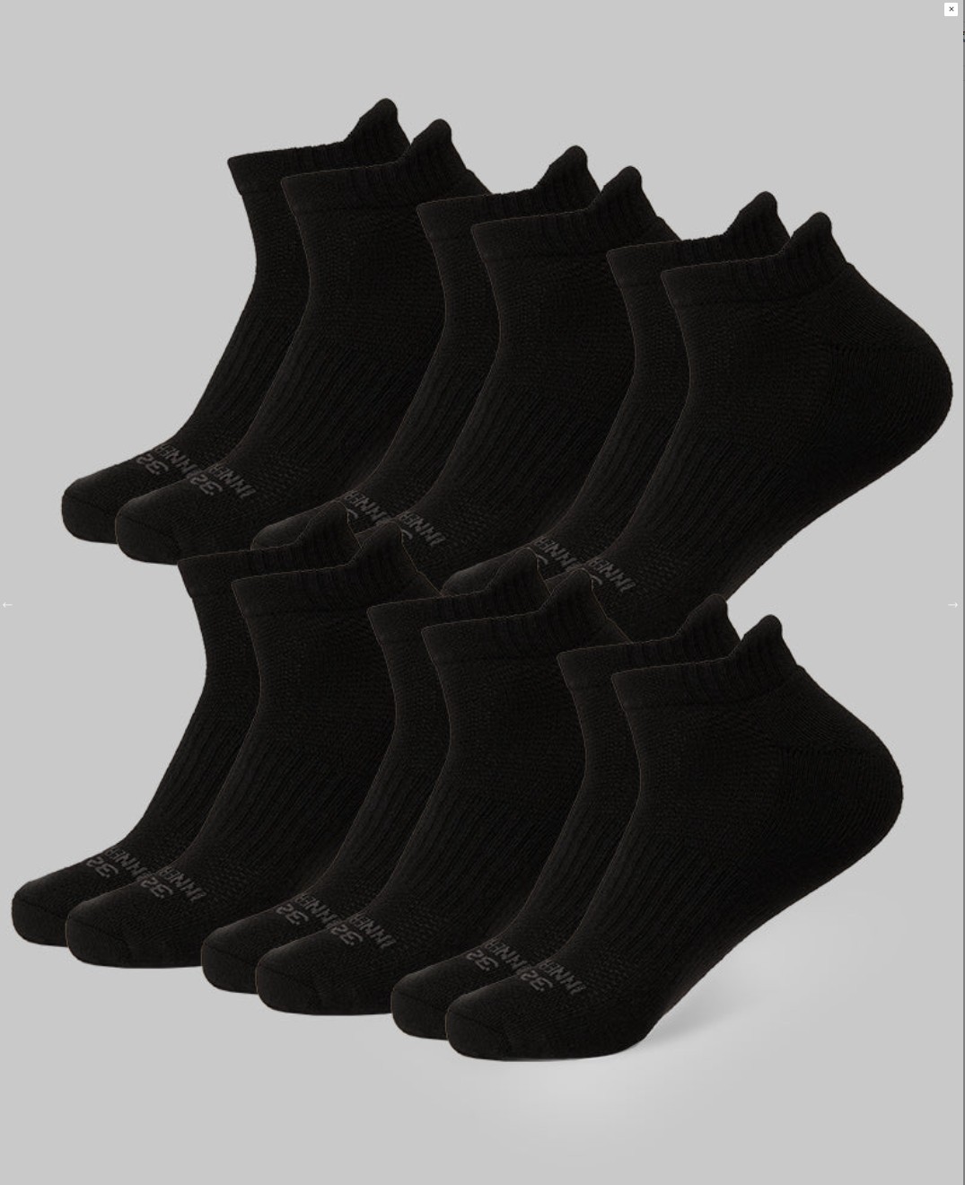 32 Degree Men's 6 pack cool comfort ankle running socks-black/M