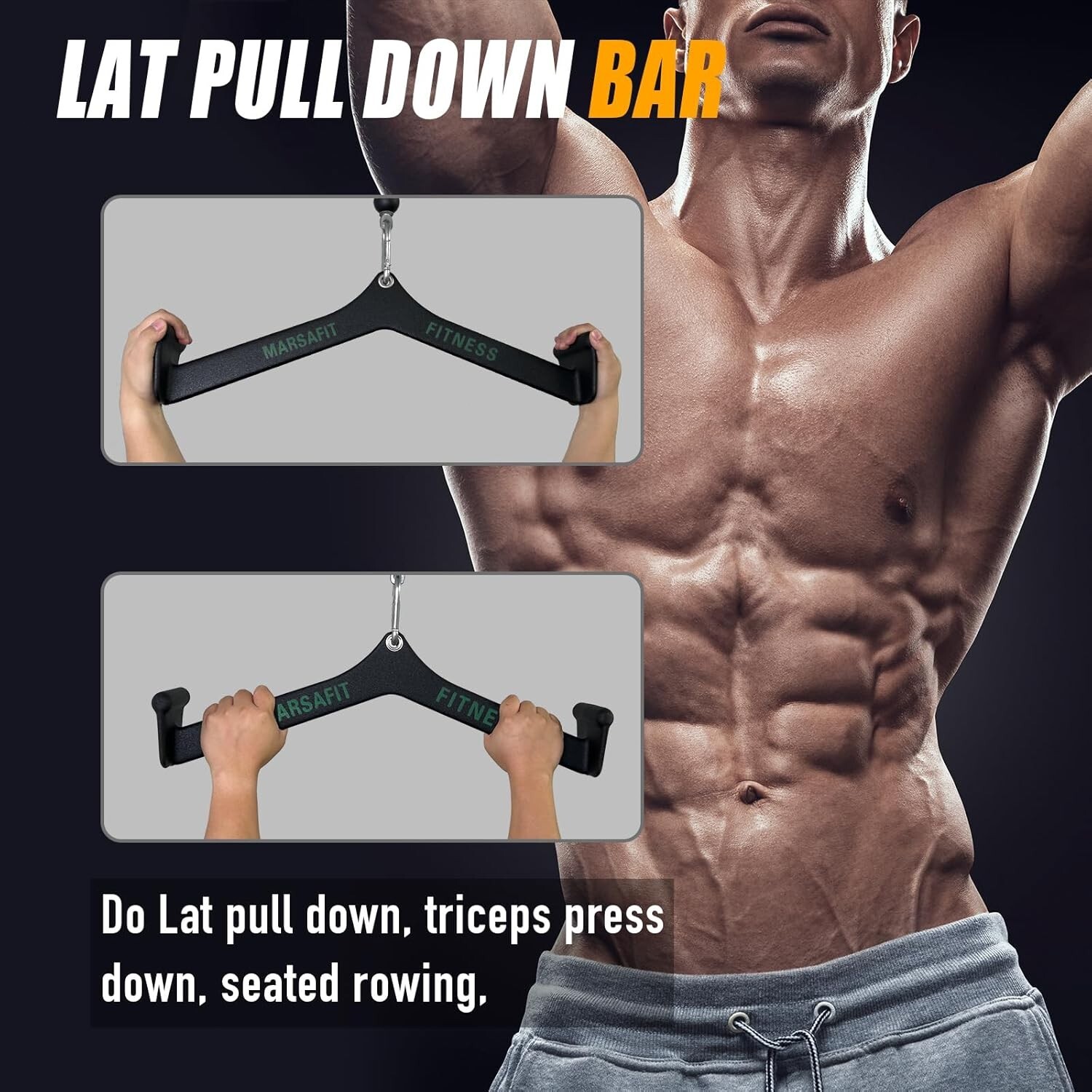 Fitness Rowing Pulley Cable Machine Attachment Handle Grips Lat Pull Down Bar