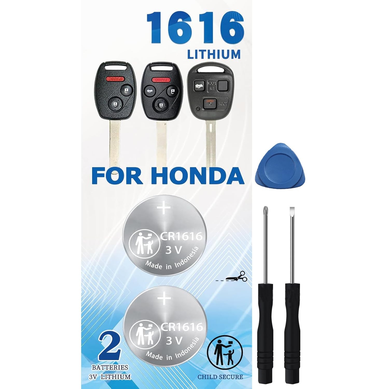 Honda Key Fob Battery Replacement CR1616 2-Pack for Civic Accord CR-V