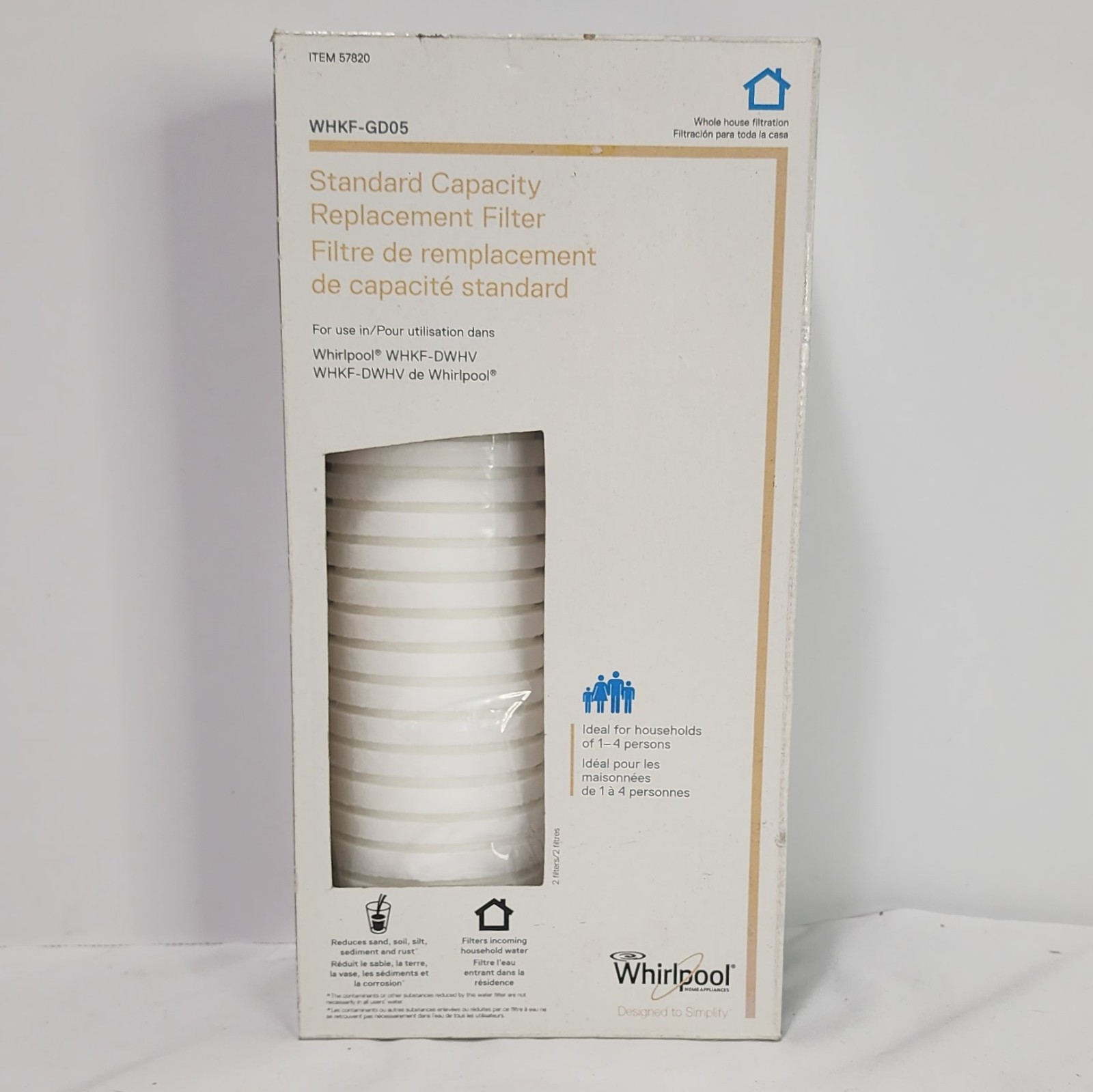 2 PACK! Whirlpool WHKF-GD05 Standard Capacity Whole House Filtration Filters NEW