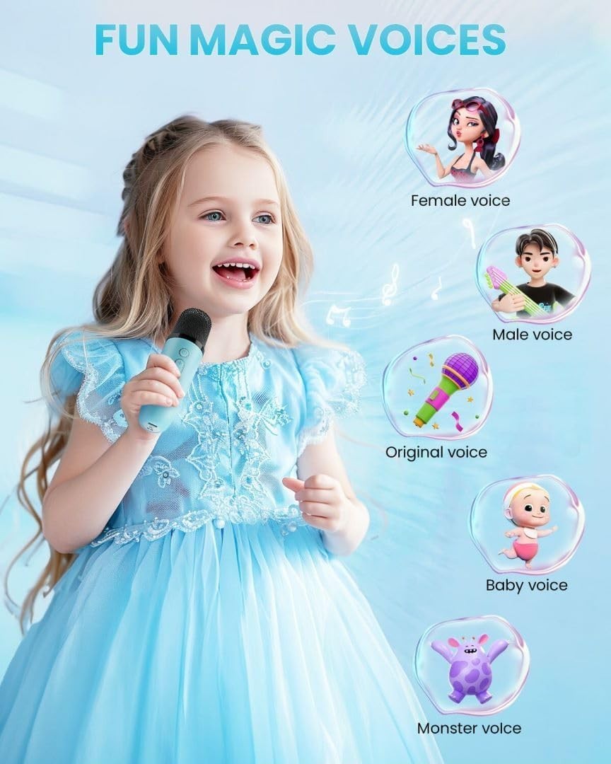 Mini Karaoke Machine Bluetooth Spker-2 Mics, Light-Up, Voice Changer-Easter Gift