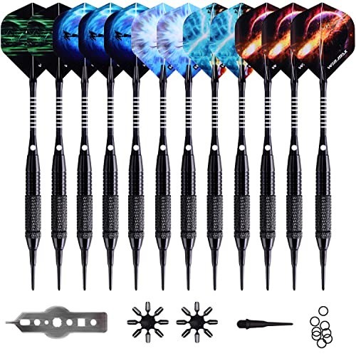 Soft Tip Darts Set - 12 Pcs 18g with 100 Extra Tips, Flights & Wrench for Electr
