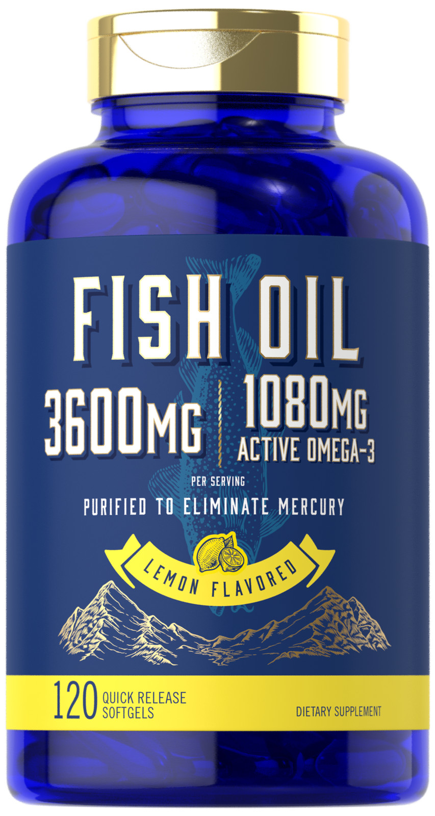 Fish Oil 3600mg | 120 Count | Lemon Flavor | Non-GMO, Gluten Free | by Carlyle
