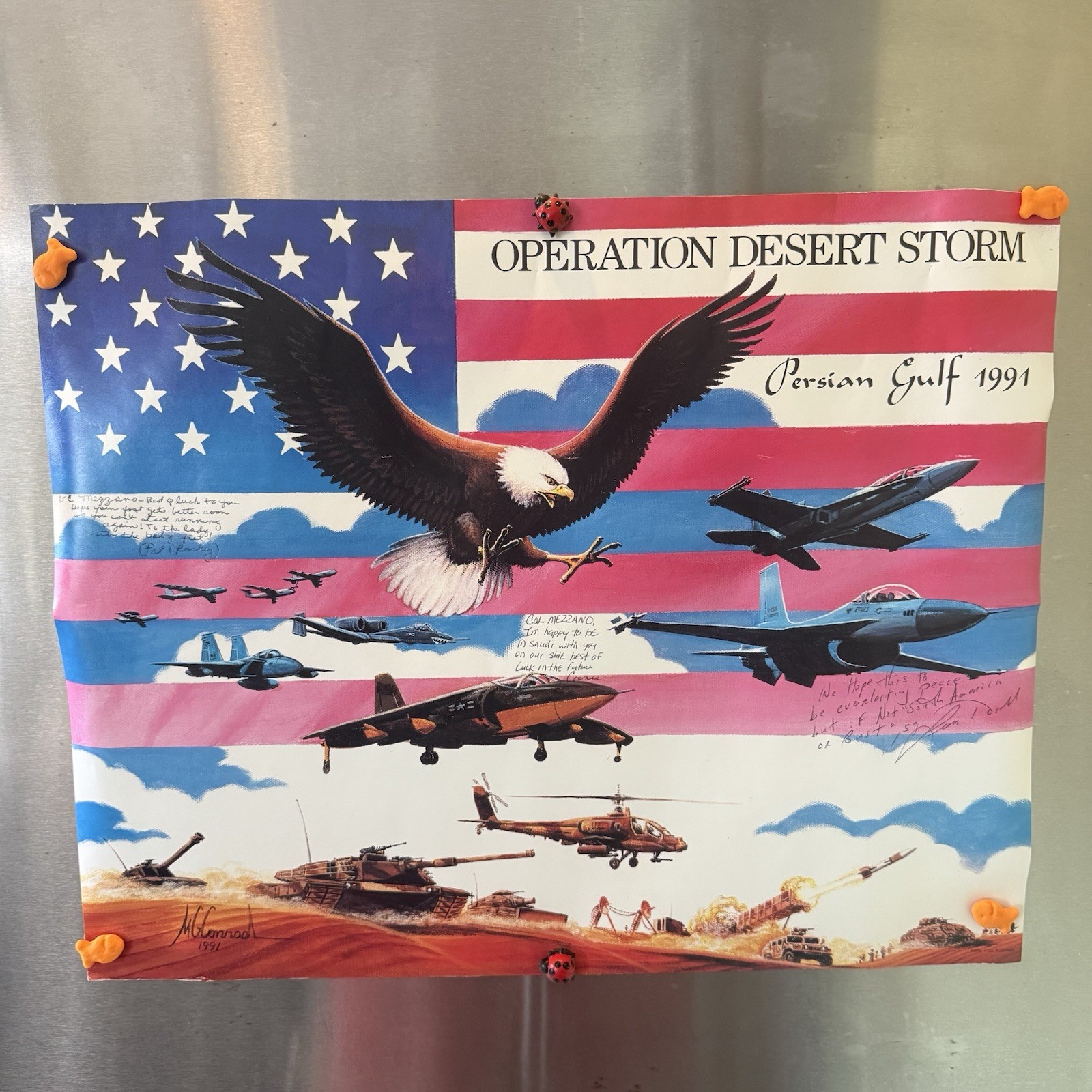 Operation Desert Storm Gulf War Poster W/ Handwritten Messages To Lt Col Mezzano