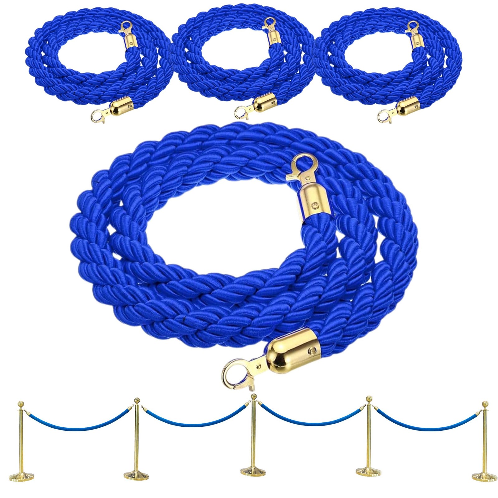 4 PCS Stanchion Set for Party - Blue Twisted Ropes Hotel Blue,